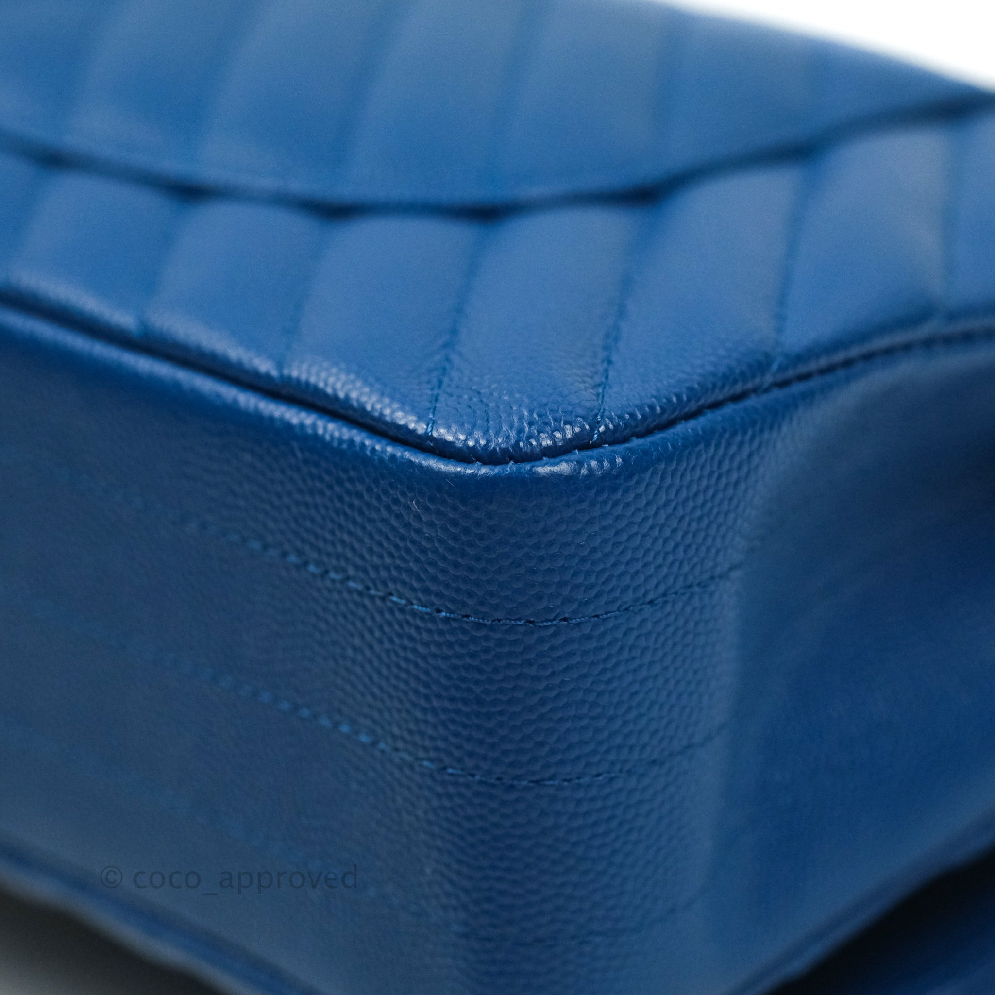 Chanel Classic Chevron M/L Medium Double Flap Bag in Blue Caviar Leather with Silver Hardware - Perfect for Work, Evening Events & Luxury Fashion Accessories