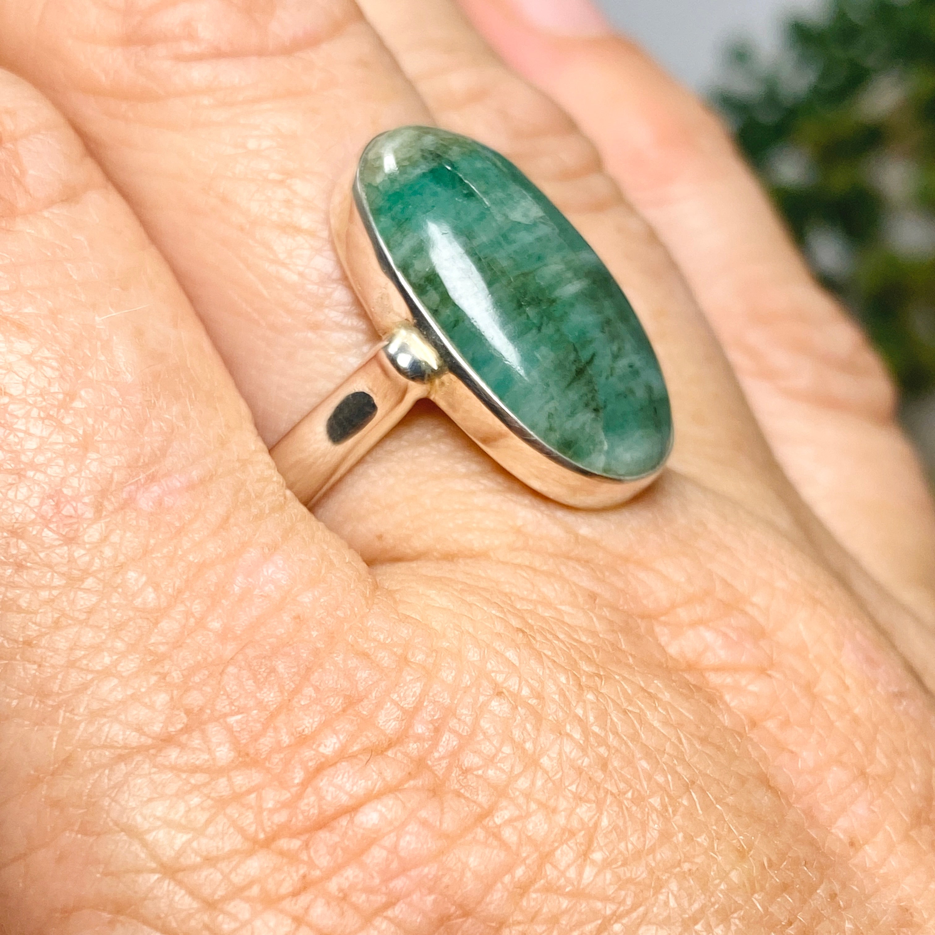 Emerald Oval Cabochon Ring - Size 10 - 925 Sterling Silver Jewelry - Perfect for Engagement, Wedding & Anniversary Gifts - KPGJ3294