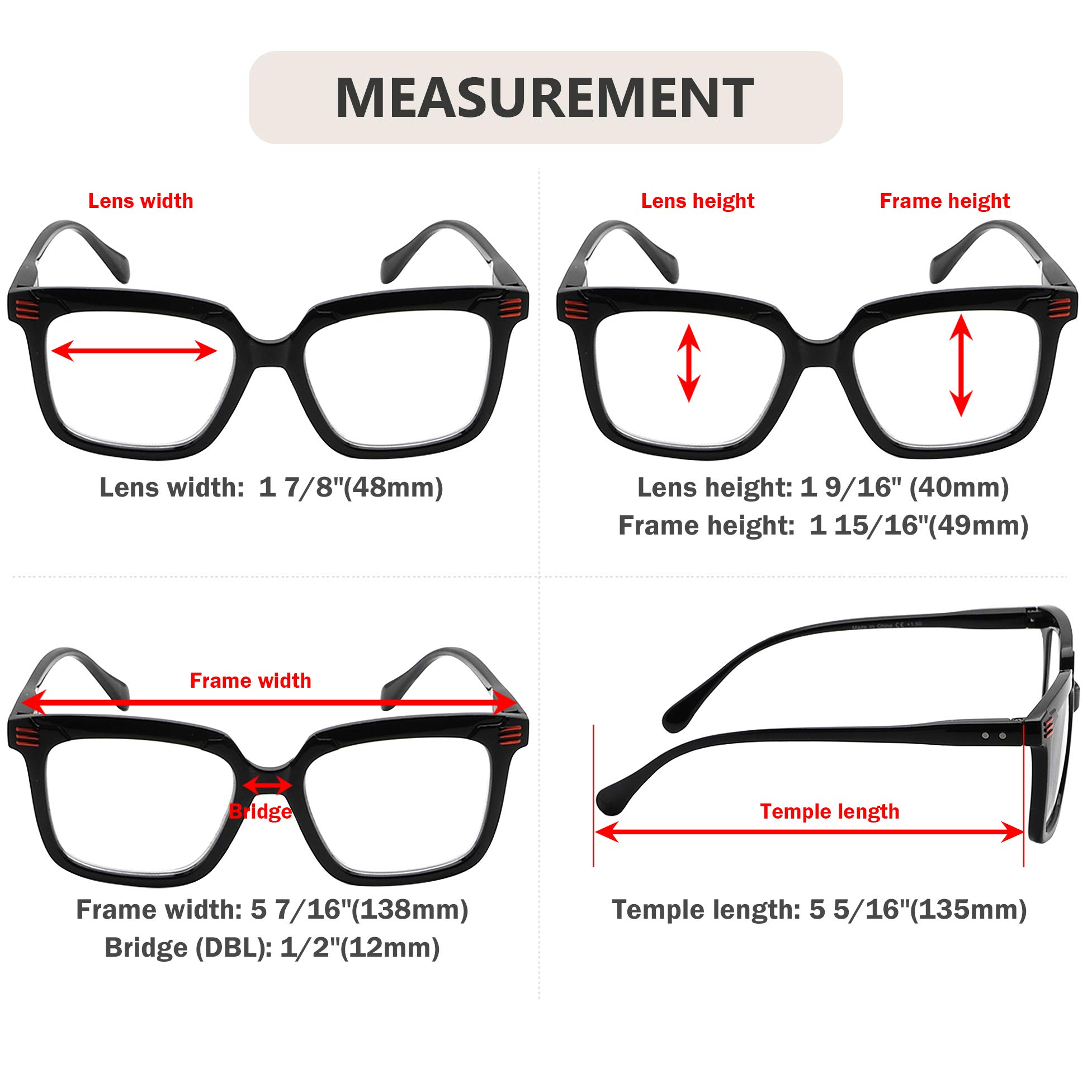 Eyekepper Square Reading Glasses for Women - Large Frame Readers with Blue Light Blocking - Perfect for Computer Work, Reading & Office Use
