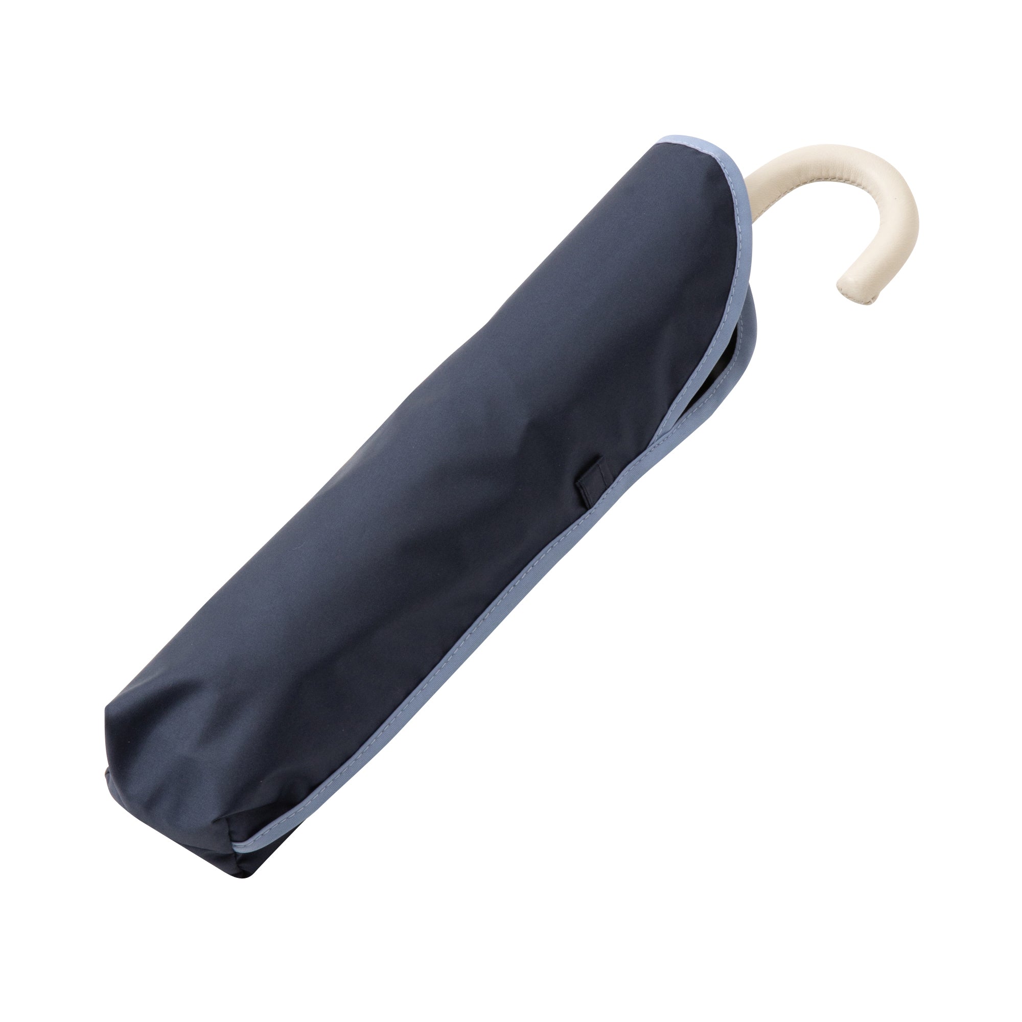 Bicolor Piping Compact Parasol Umbrella - Navy Blue & White Striped Sun Shade for Outdoor Beach, Garden, and Patio Use