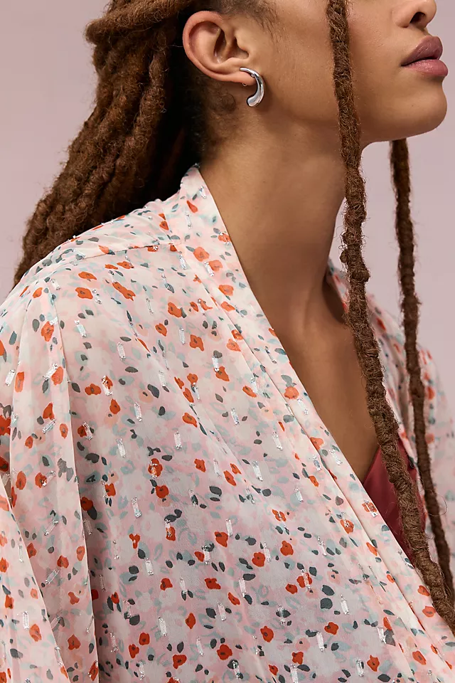 Elegant Floral Tie Front Kimono Robe - Women's Lightweight Cover-Up for Beach, Pool, or Lounge Wear