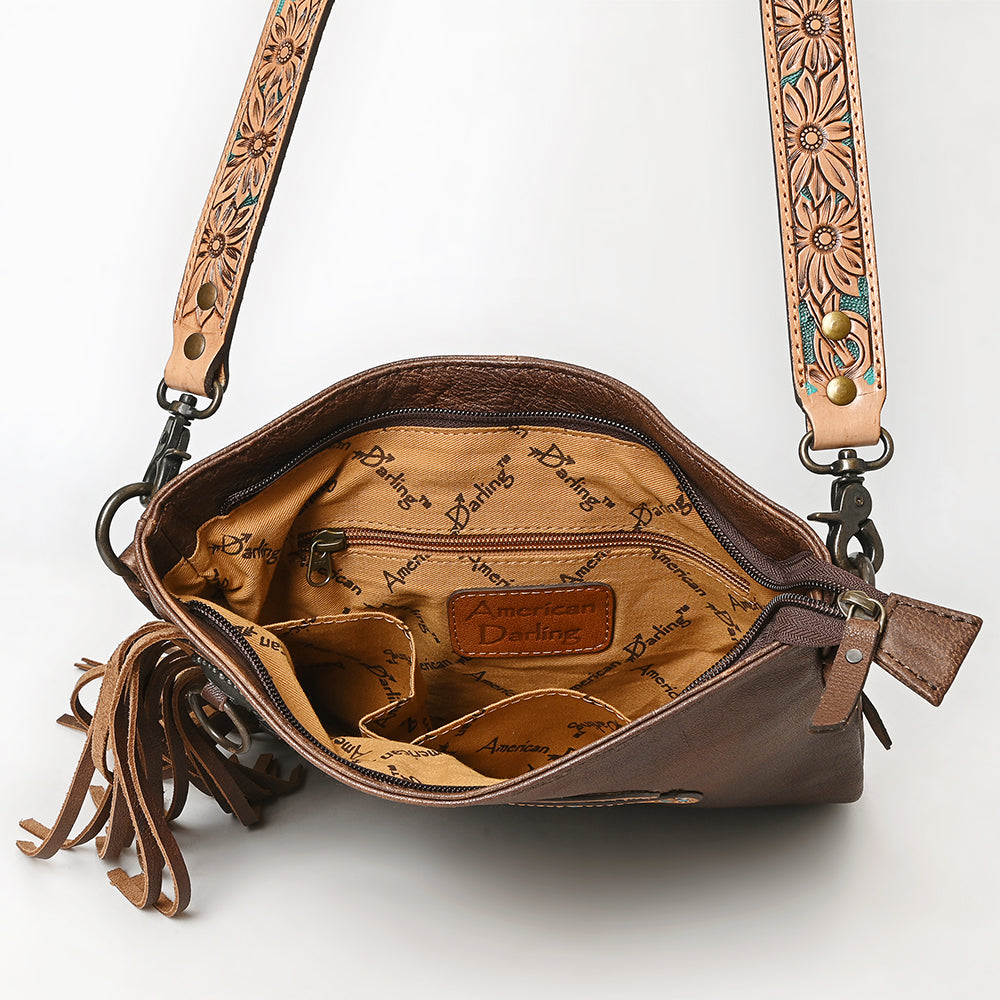 American Darling ADBG469 Genuine Leather Western Handbag - Hand-Tooled Women's Purse & Shoulder Bag for Cowgirl Style, Rodeo Events and Country Fashion