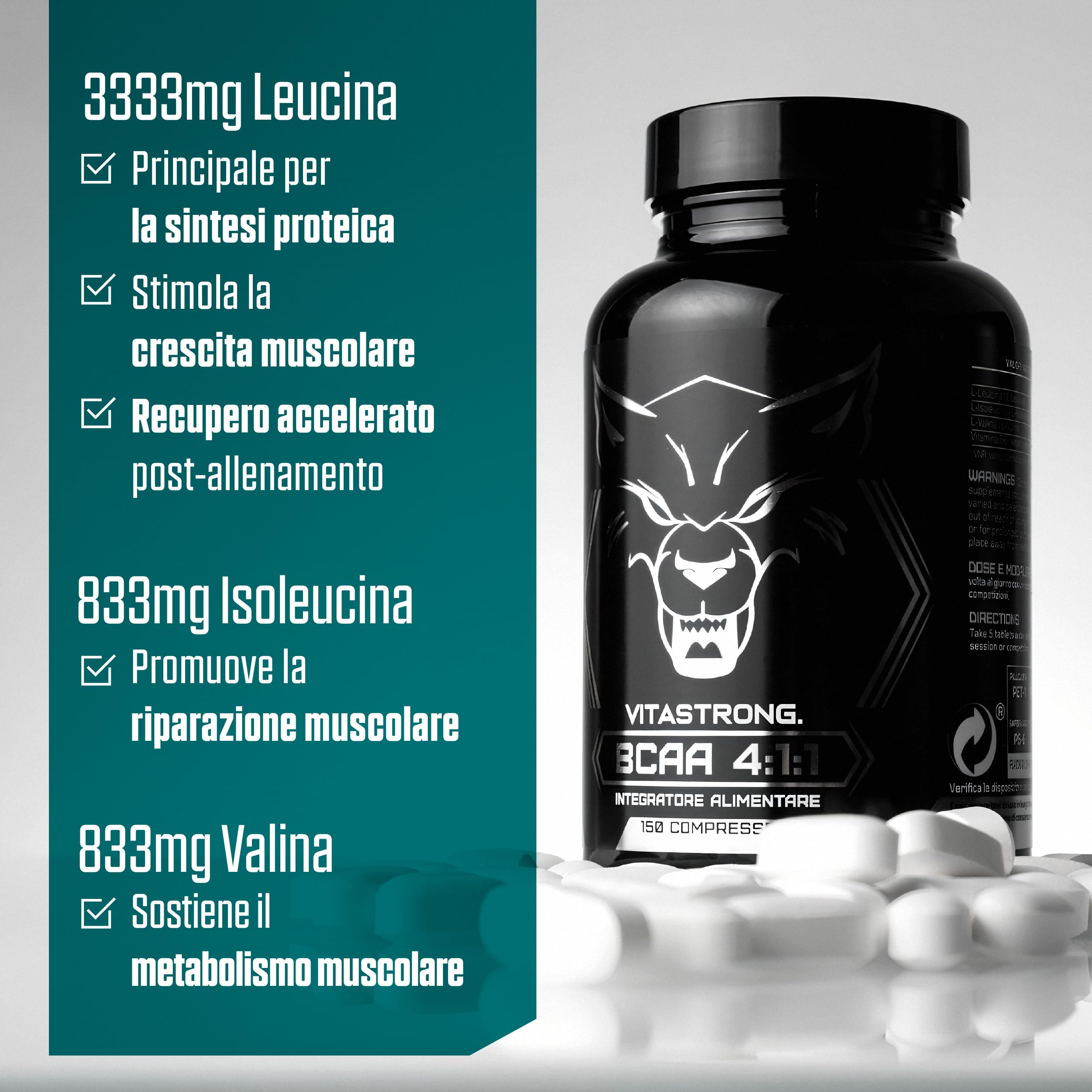 BCAA 4:1:1 5000mg with Vitamin B6 - Pre/Post Workout Supplement - 150 Tablets for Muscle Recovery