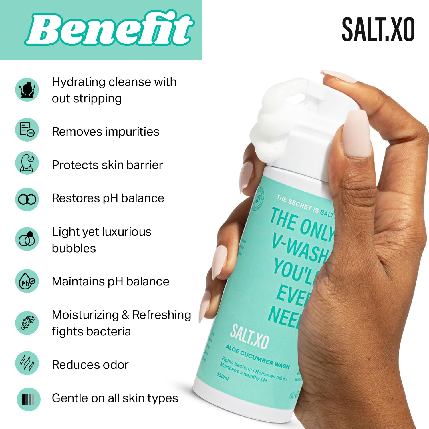 Foaming Yoni Wash for Women - pH Balanced Feminine Hygiene with Aloe & Cucumber | Soothing Intimate Care | Cruelty-Free, Paraben-Free V Wash (150ml) | Perfect for Daily Use & Post-Workout Freshness