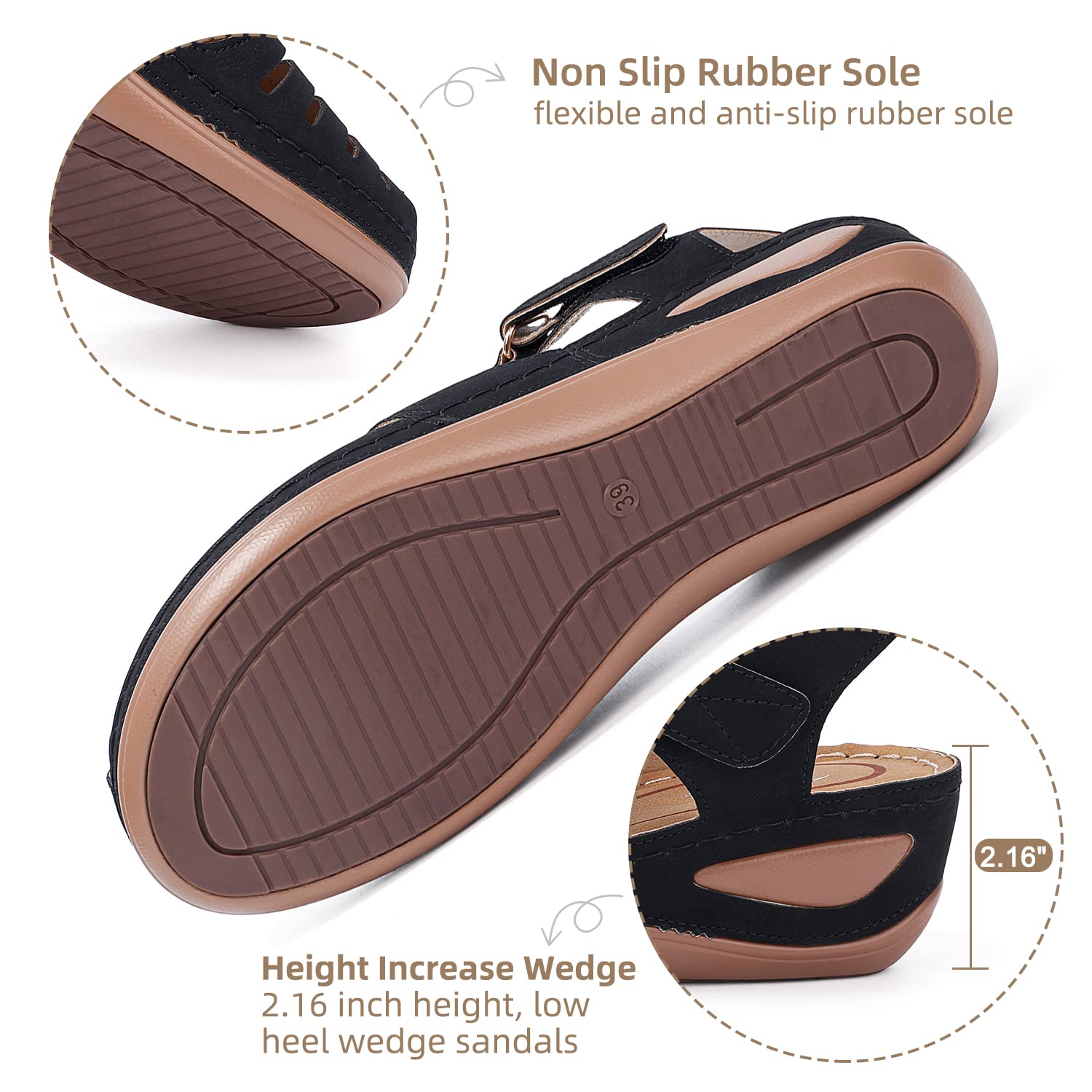 SHIBEVER Women's Wedge Sandals Summer - Comfortable Closed Toe Platform Sandals for Women, Dressy Wedge Heel Shoes Size 5-11 | Perfect for Beach, Vacation, and Casual Outings