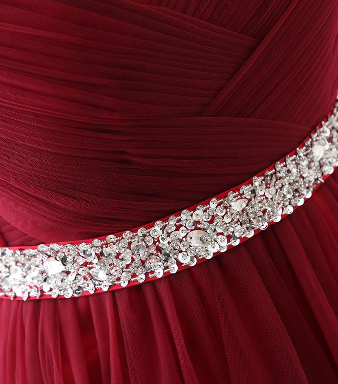 Elegant Burgundy Sweetheart Neck Tulle Long Prom Gown - Formal Evening Dress for Homecoming, Wedding, and Special Occasions