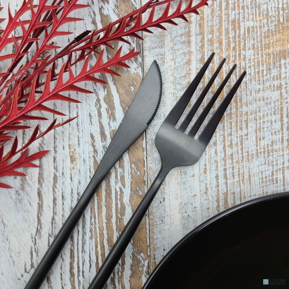 Elyon Lea 20-Piece Matte Black Flatware Set - 18/10 Stainless Steel Silverware with Thin Handles - Durable Cutlery Set for 4 - Perfect for Dinner Parties, Restaurants & Everyday Dining
