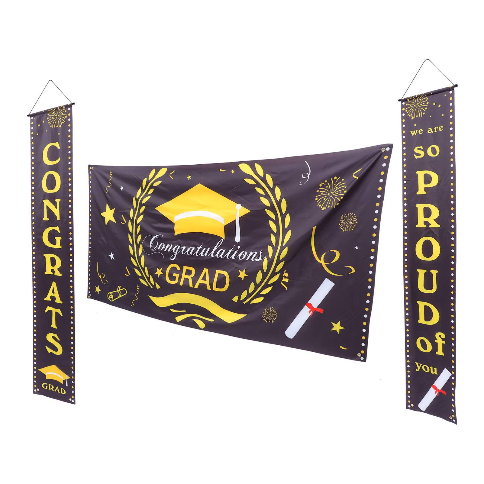 BESTOYARD Graduation Porch Sign Set - 'Congrats Grad We're So Proud of You' Hanging Banner & Garland Decorations - Perfect for Outdoor Graduation Party Decor & Photo Backdrop