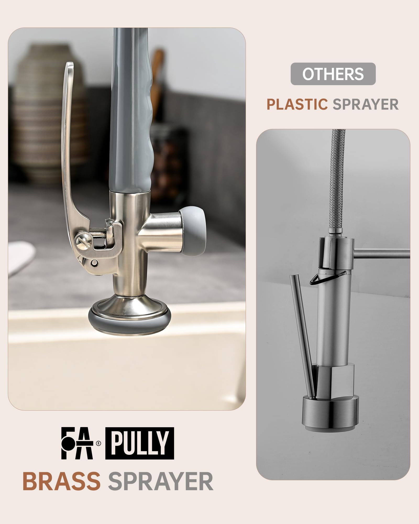 Fapully Commercial Kitchen Faucet with Pull Down Sprayer and Deck Plate - Brushed Nickel Finish for Restaurant & Home Kitchen Sink
