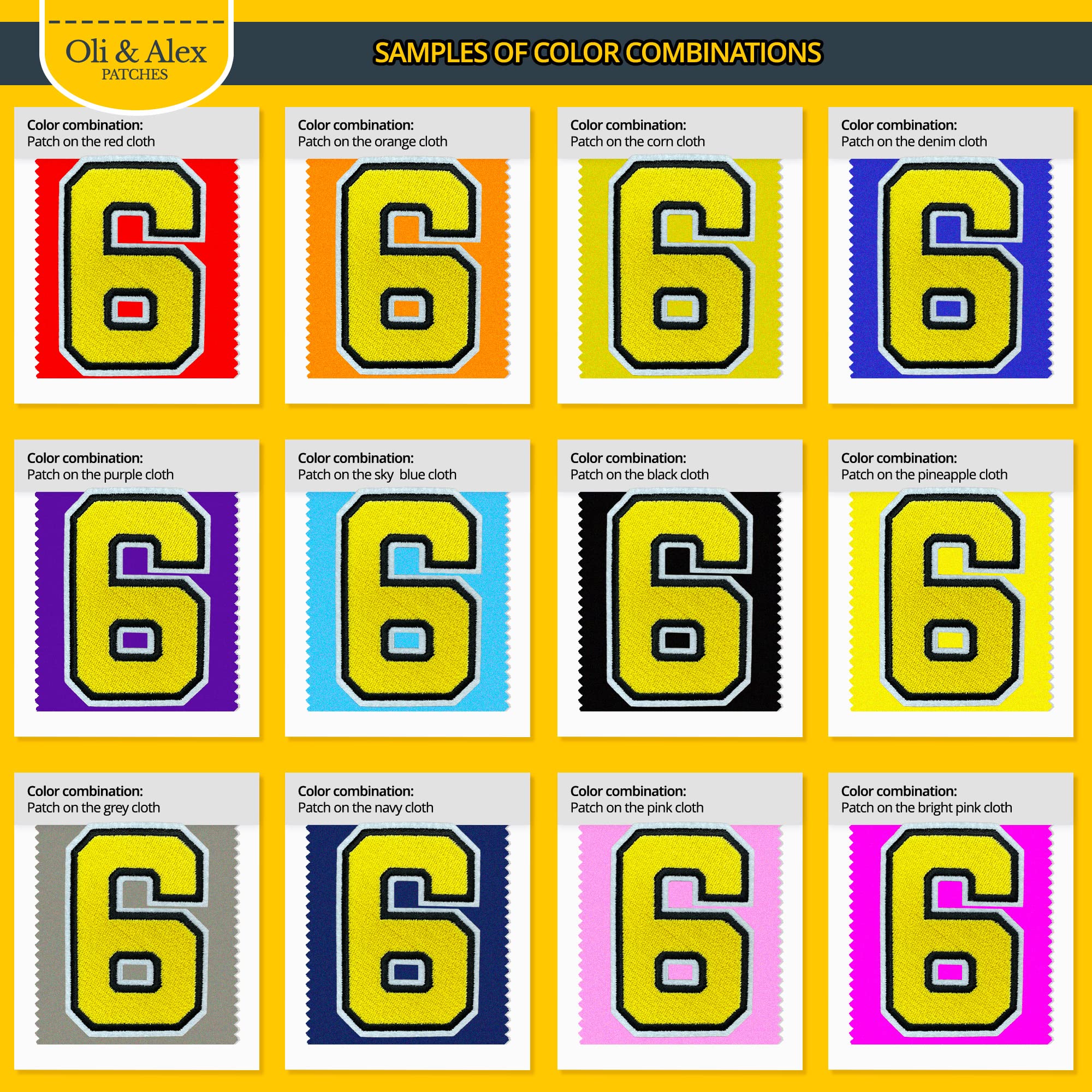 Yellow Iron On Patches - Embroidered Number 6 & 9 Applique for Clothes | No-Sew Fabric Repair Patches for Jackets, Jeans & Sportswear | DIY Customization & Decorative Clothing Upgrade