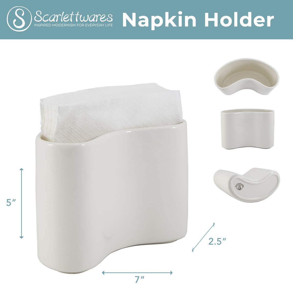 Ceramic Napkin Holder - Modern Farmhouse White Upright Stand for Table Kitchen, Paper & Linen Cloth Napkins | Compact, Stylish & Sturdy | Perfect for Dining Room, Kitchen Counter & Farmhouse Decor