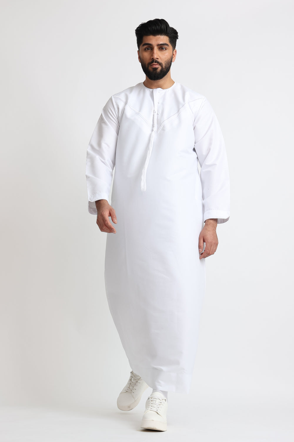 J101 White Boys Pleated Emirati Thobe - Traditional Arabic Robe for Kids - Perfect for Eid, Weddings & Special Occasions