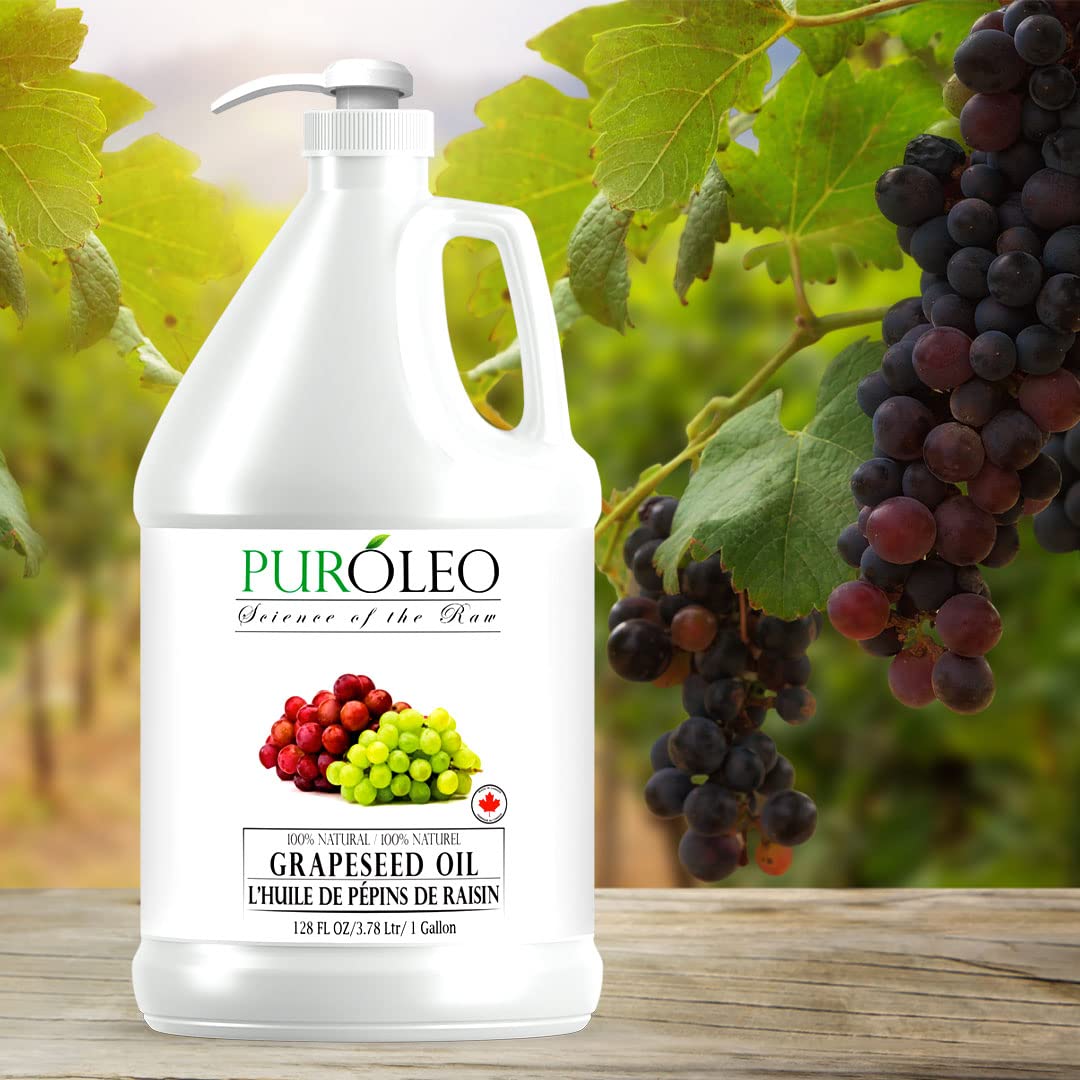 100% Pure Grapeseed Oil 128 Fl Oz (1 Gallon) - 3784ml Natural Moisturizer & Carrier Oil for Massage, Hair Care, Skin & Baby | Packed in Canada | Perfect for Aromatherapy, DIY Beauty & Cooking