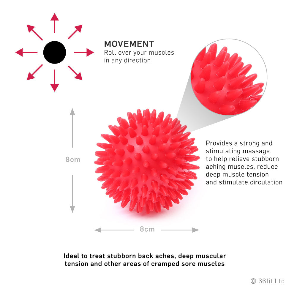 66Fit 8cm Hard Spiky Massage Ball - 2 Pack for Deep Tissue Therapy, Myofascial Release & Muscle Recovery - Ideal for Athletes, Yoga & Post-Workout Pain Relief