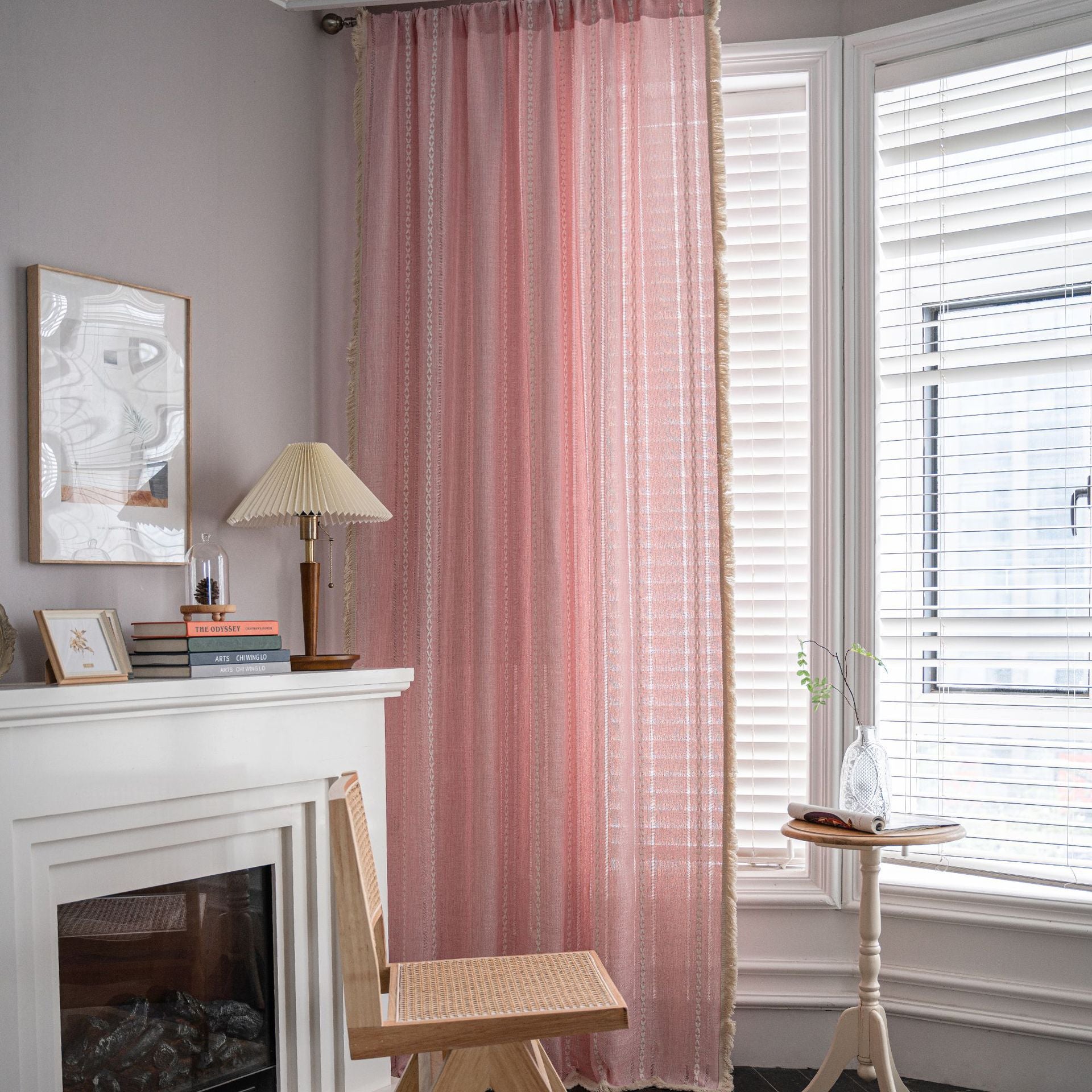 Rylan Pink Geometric Knitting Light Filtering Custom Curtains - Elegant Window Treatment for Living Room, Bedroom & Nursery