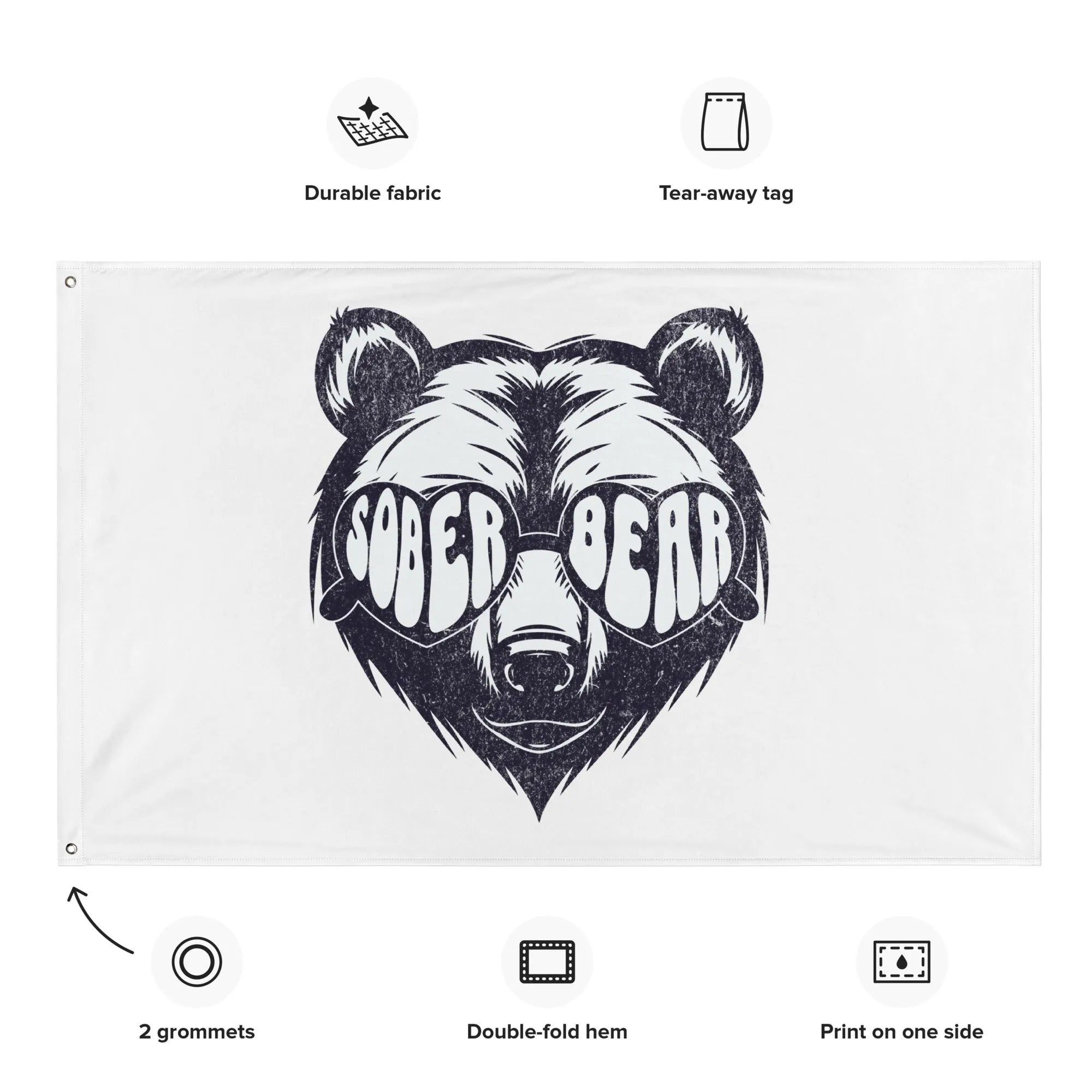 Sober Bear Flag - Motivational Sobriety Banner for Recovery & AA Meetings - Perfect for Home, Office, and Support Group Decor
