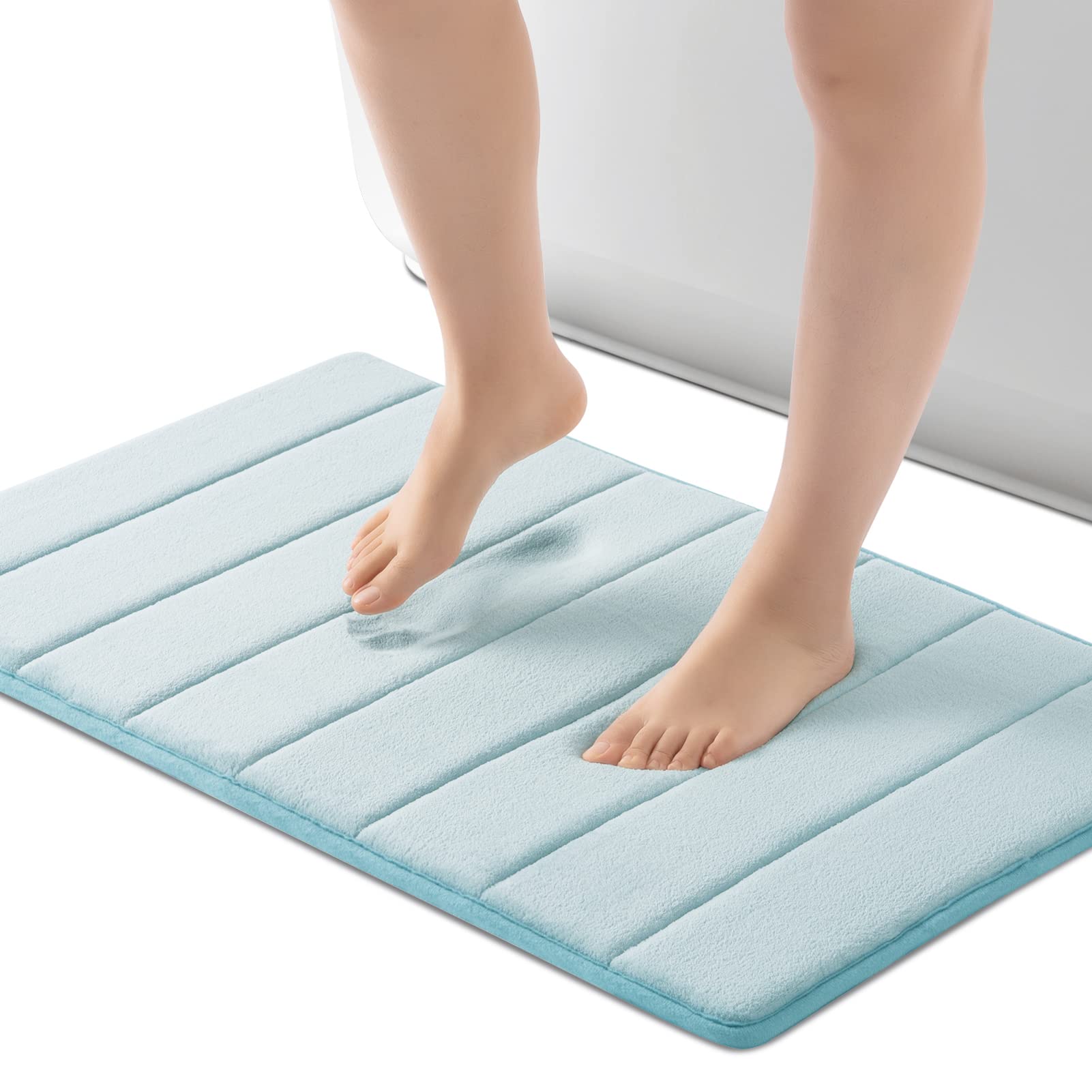 ROSMARUS Memory Foam Bath Mat - Non Slip Shower Rug for Bathroom & Tub - Aqua Blue