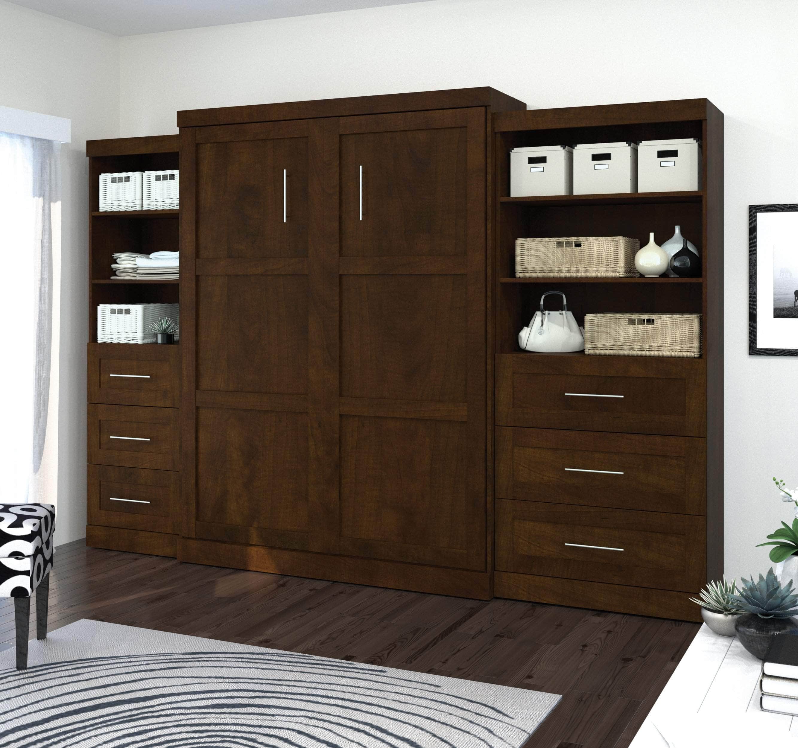 Pur Queen Murphy Wall Bed with 2 Storage Units & Drawers (126