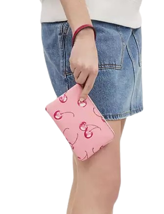 Coach Corner Zip Wristlet with Cherry Print - Stylish Crossbody Wallet for Women | Perfect for Everyday Use, Travel & Shopping