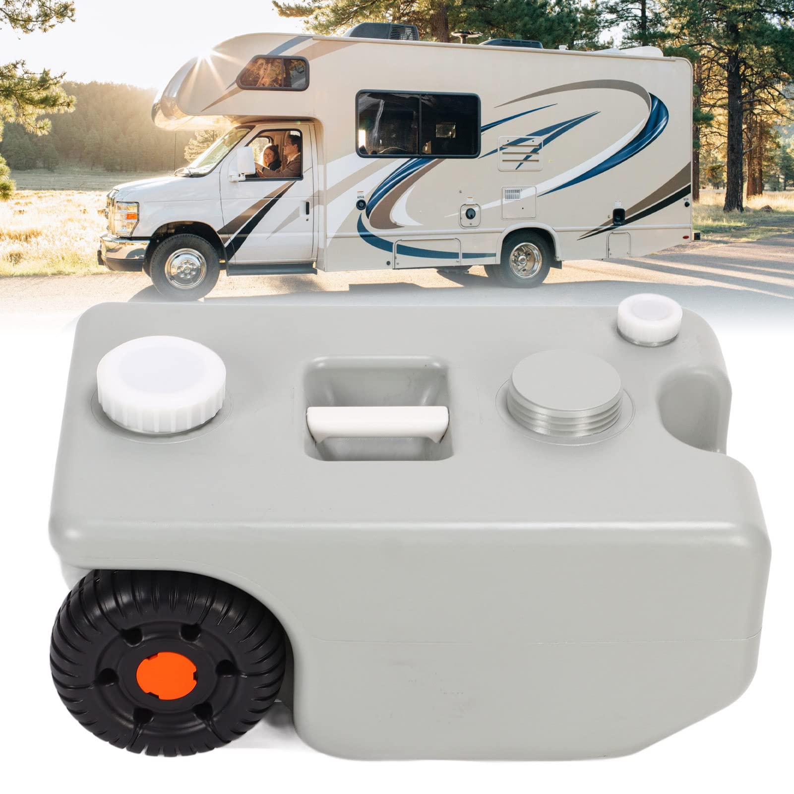25L Large Capacity RV Portable Waste Tote with 2 Wheels & Grip - Sturdy HDPE Gray Water Tank for RV, Boat & Camping | Easy Waste Disposal Solution for Outdoor Adventures