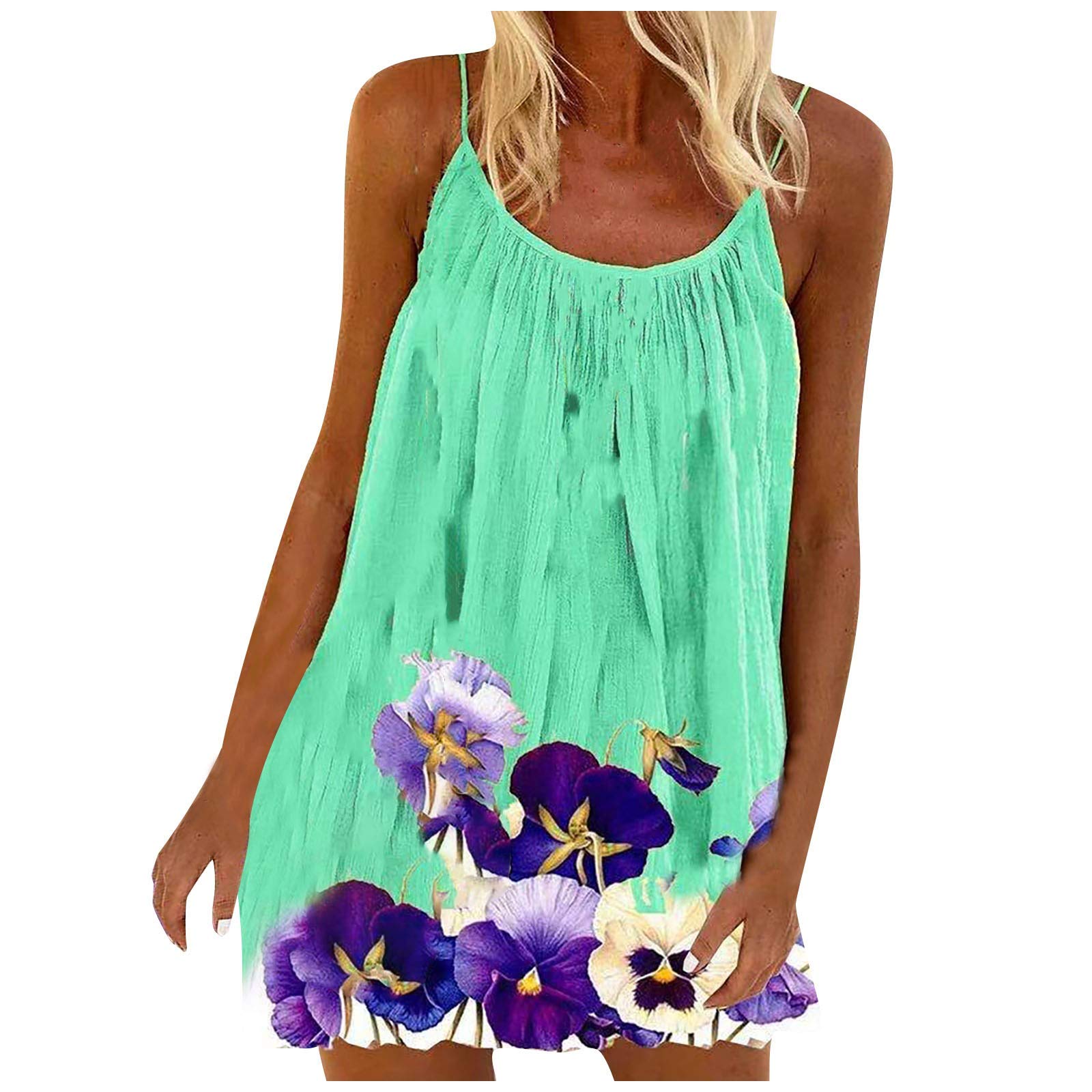 Women's Sleeveless Pleated Print Blouse - Fashion U-Neck Tank Top for Summer | Casual Wear, Layering, Beach Outfits & Daily Comfort