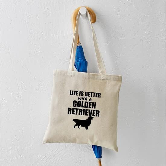 Life Is Better With A Golden Retriever - Natural Canvas Tote Bag | Reusable Eco-Friendly Shopping Bag for Groceries, Beach & Daily Use