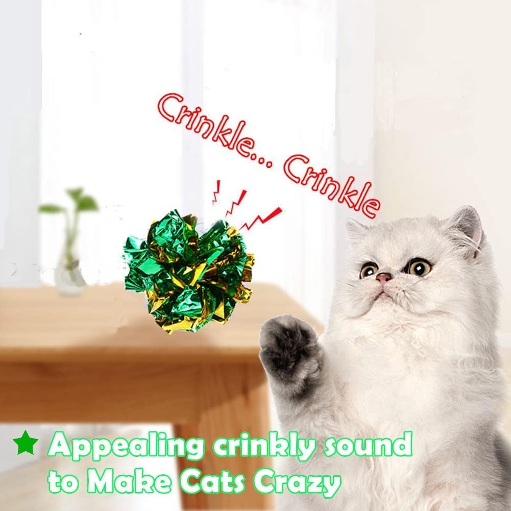 Interactive Mylar Crinkle Balls Cat Toys - 6 Pack Soft Crinkle Pet Toys for Kittens & Adult Cats - Perfect for Exercise, Play & Weight Management - Great for Indoor Playtime & Stimulating Natural Hunting Instincts