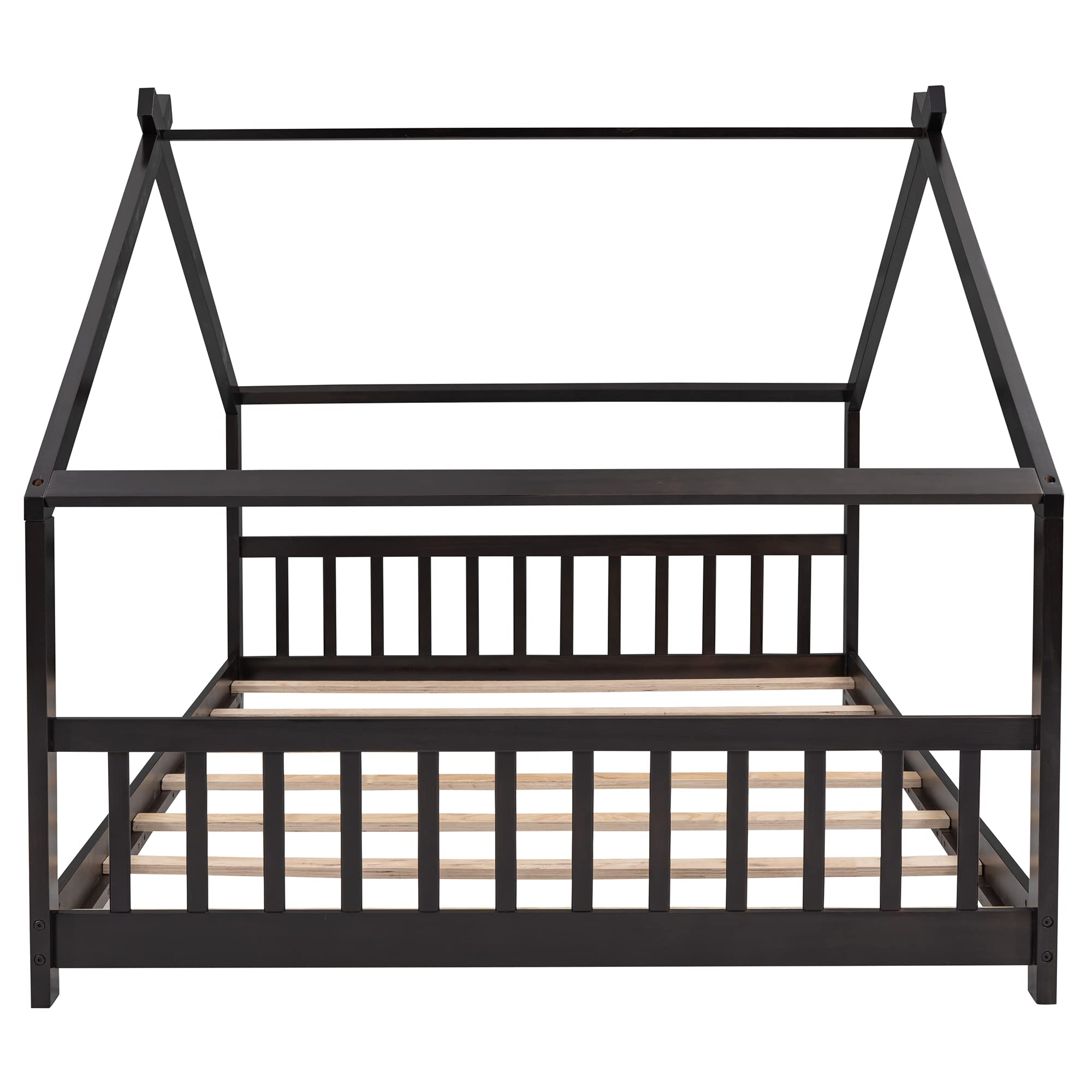 **Harper & Bright Designs Full Size House Bed for Kids - Sturdy Wooden Bed Frame with Headboard & Footboard, No Box Spring Needed - Espresso Finish - Perfect for Boys & Girls Bedroom Decor, Playroom or Sleepover Fun**