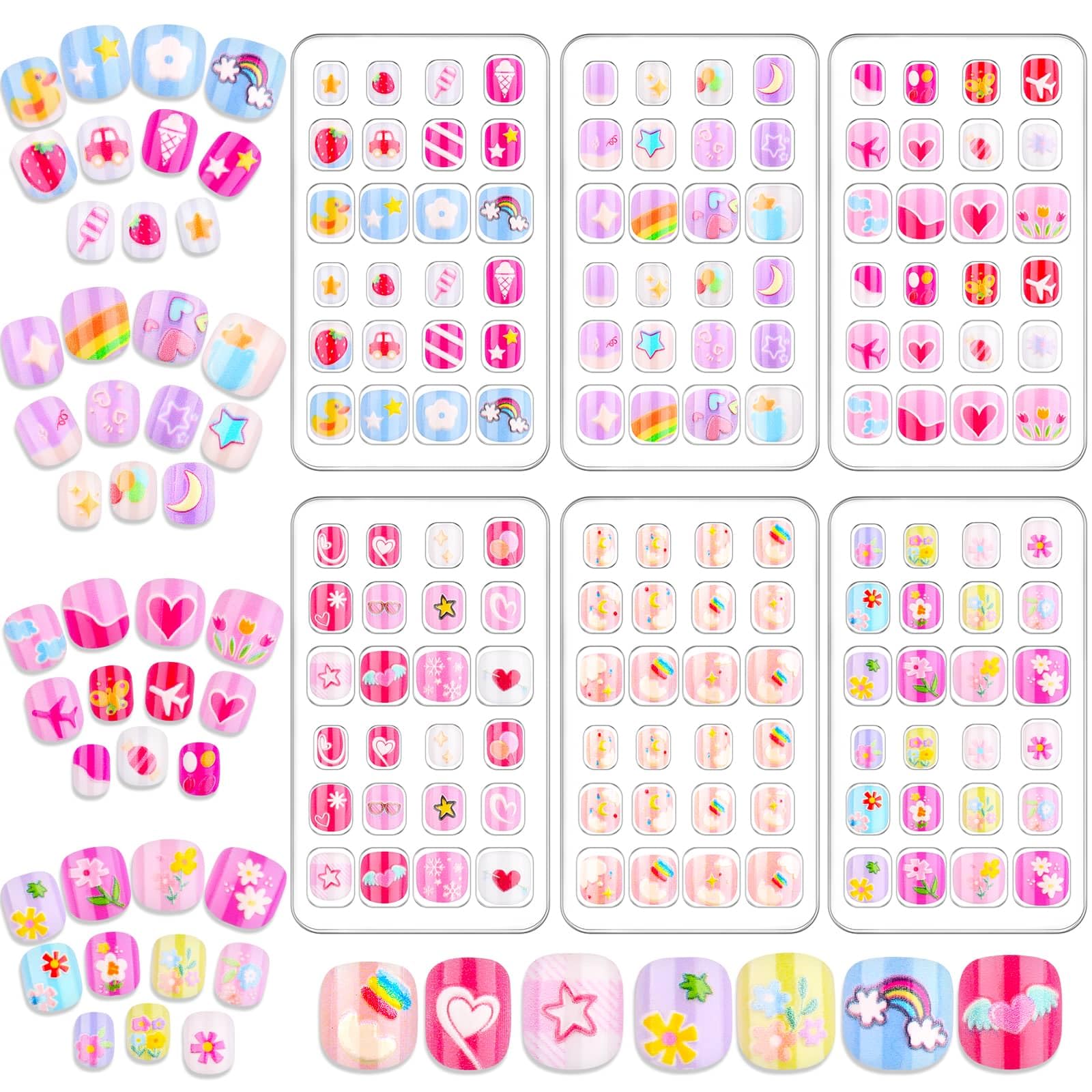 144-Piece Kids Press-On Nails Kit - Short Fake Nails for Girls, Full Cover Stick-On Nail Tips - Perfect for Sleepovers, Spa Parties, Valentine's Day Gifts & DIY Manicures at Home