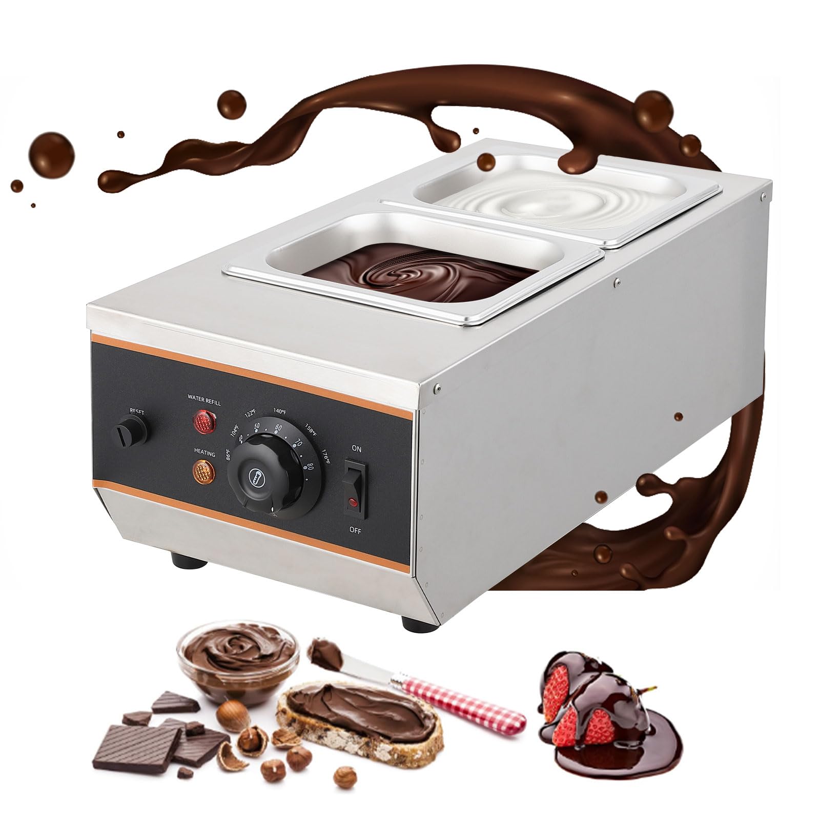 Premium Chocolate Tempering Machine - 1.58 QT Dual Tank, Digital Temperature Control 86~176℉, 800W Stainless Steel Electric Food Warmer for Melting Chocolate, Milk, Cream - Perfect for Candy Making, Baking & Dessert Preparation