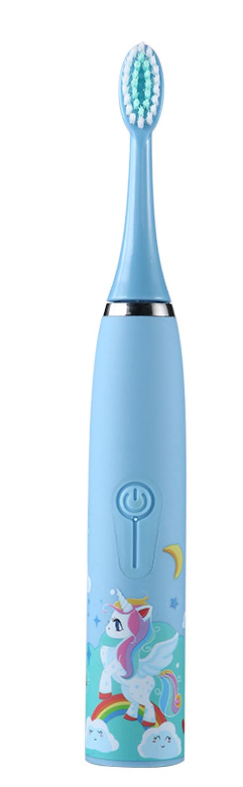 Kids Electric Toothbrush - Rechargeable Children's Cartoon Toothbrush with 6 Soft Bristle Brush Heads (Light Blue) | Gentle Cleaning for Toddlers & Students | Perfect for Home, Travel & School Use