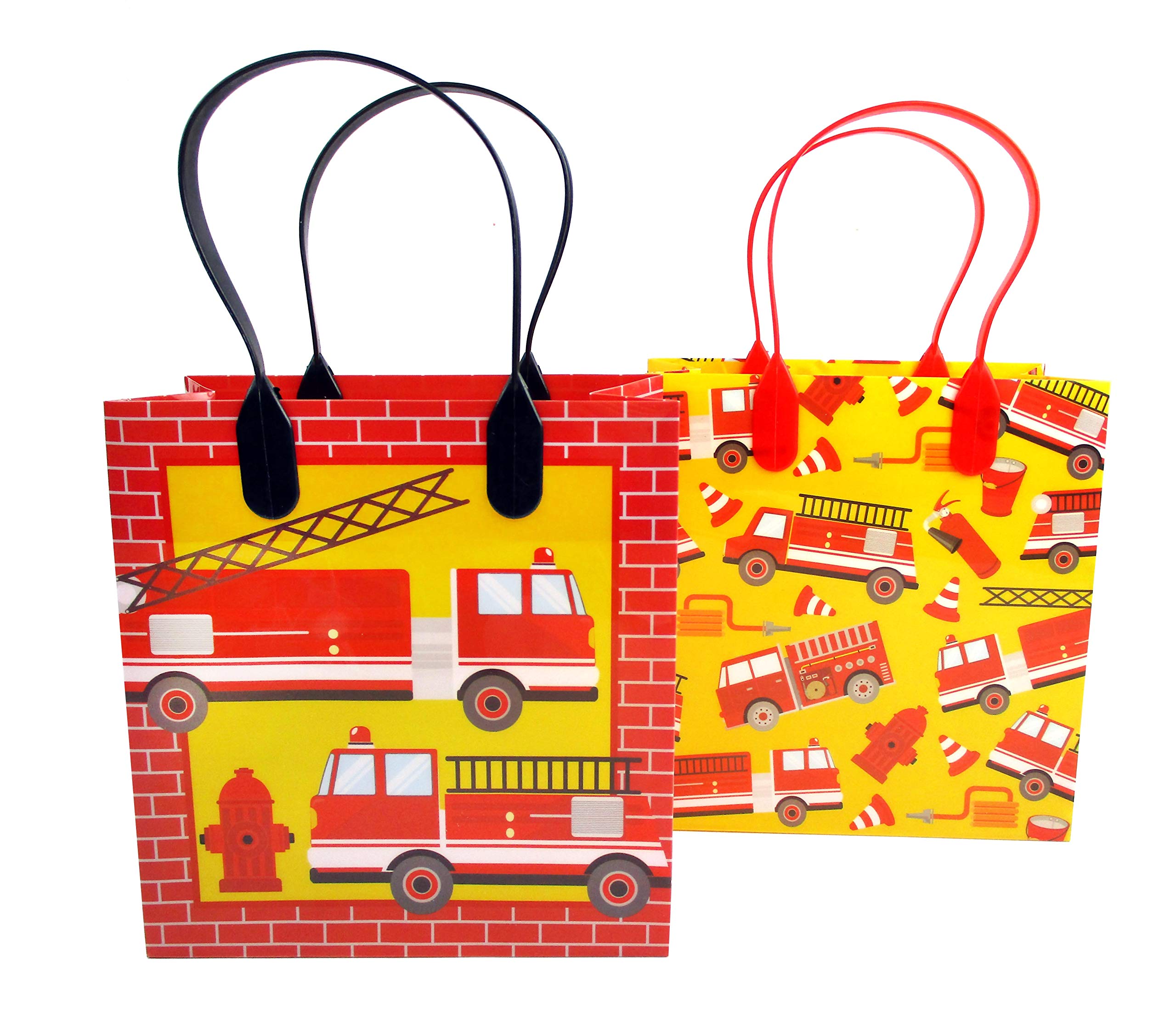 Fire Truck Themed Party Favor Bags with Handles - 12 Pack Firefighter Goodie Bags for Kids Birthday, Baby Shower & Classroom Treats | Perfect for Candy, Toys & Party Favors
