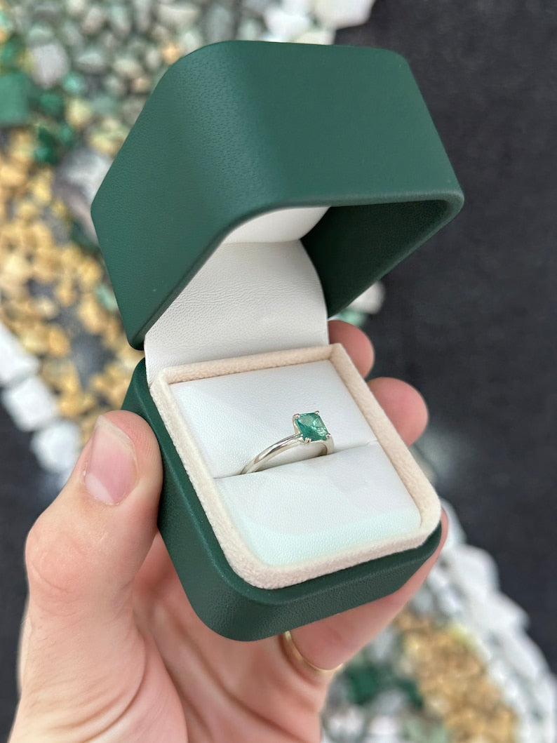 0.90 Carat Natural Spring Green Asscher Cut Emerald Solitaire Sterling Silver Ring for Women - Elegant Jewelry Gift for Engagement, Wedding & Special Occasions