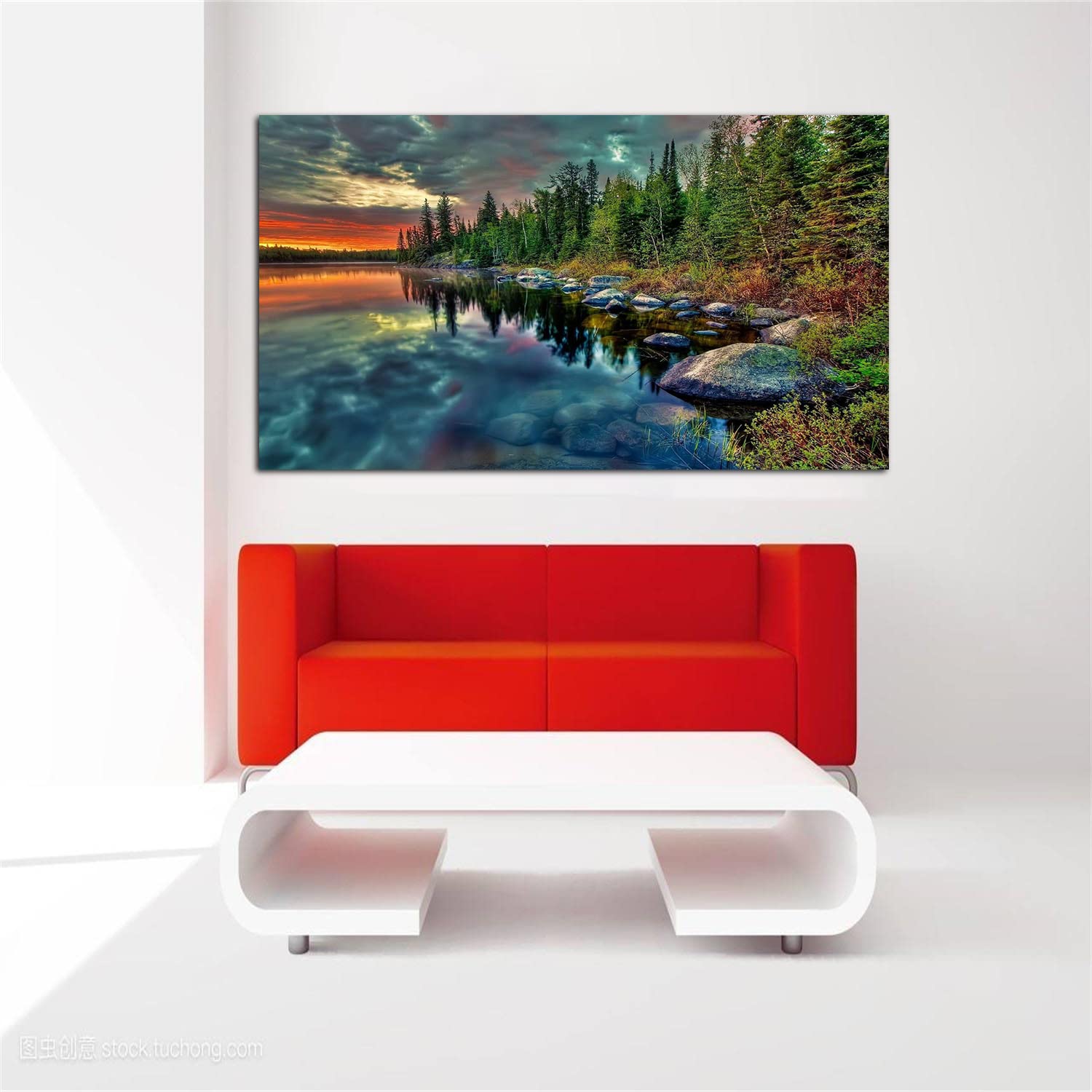 Lake Sunset Canvas Art - Framed Landscape Wall Painting for Home, Office, Bedroom Decor - Ready to Hang - Perfect for Living Room, Dining Area & Gift Giving