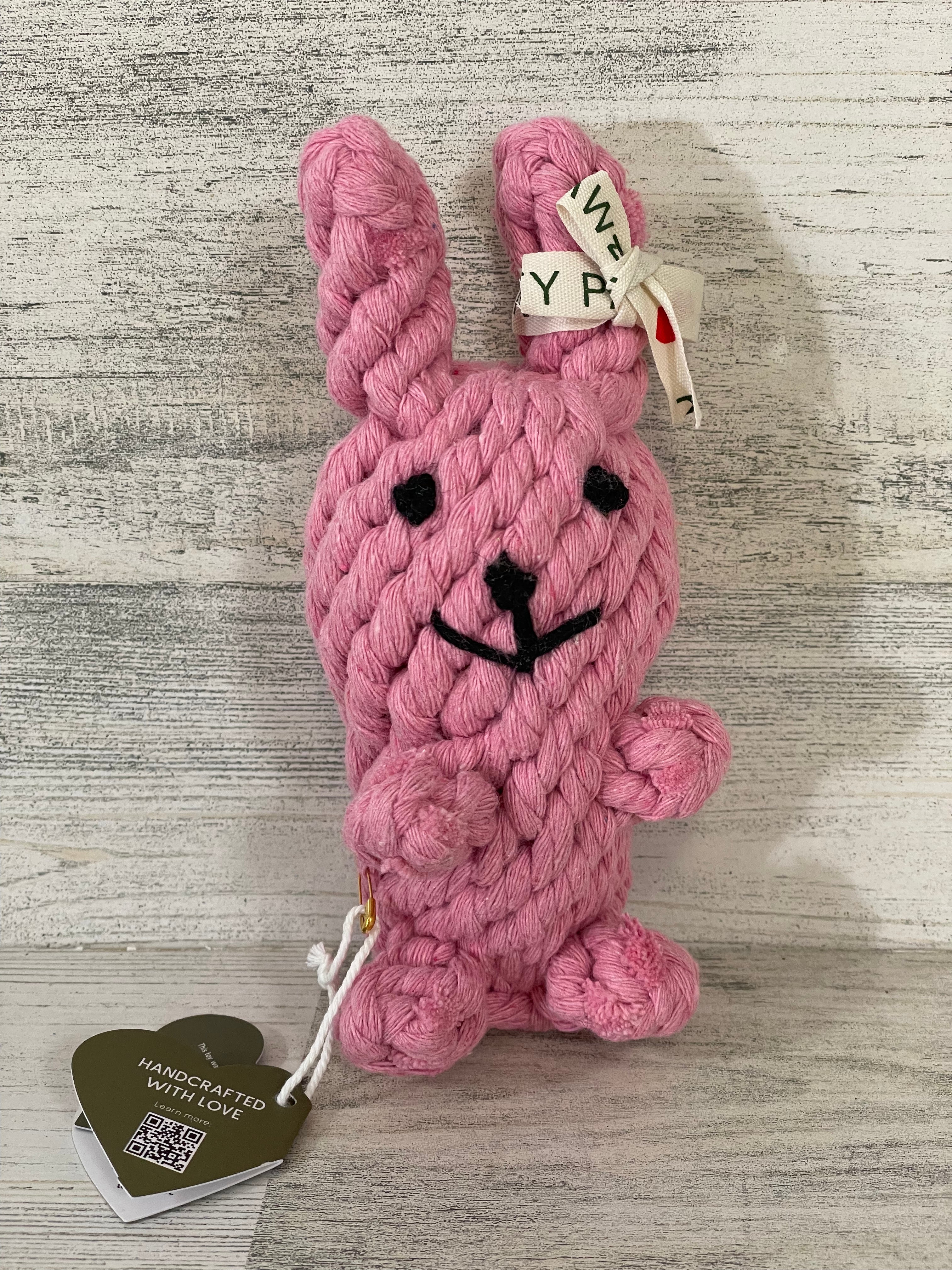 Knotty Pawz Pink Bunny Rope Dog Toy - Durable Chew Toy for Small & Medium Dogs - Perfect for Fetch, Tug of War & Teething Puppies