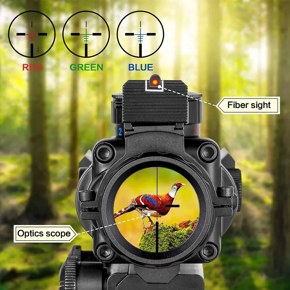 Tactical 4x32 ACOG Rifle Scope with 20mm Dovetail Mount | Green Reflex Sight for Hunting, Air Gun, Rifle & Airsoft | Perfect for Sniper Magnification & Outdoor Shooting Adventures
