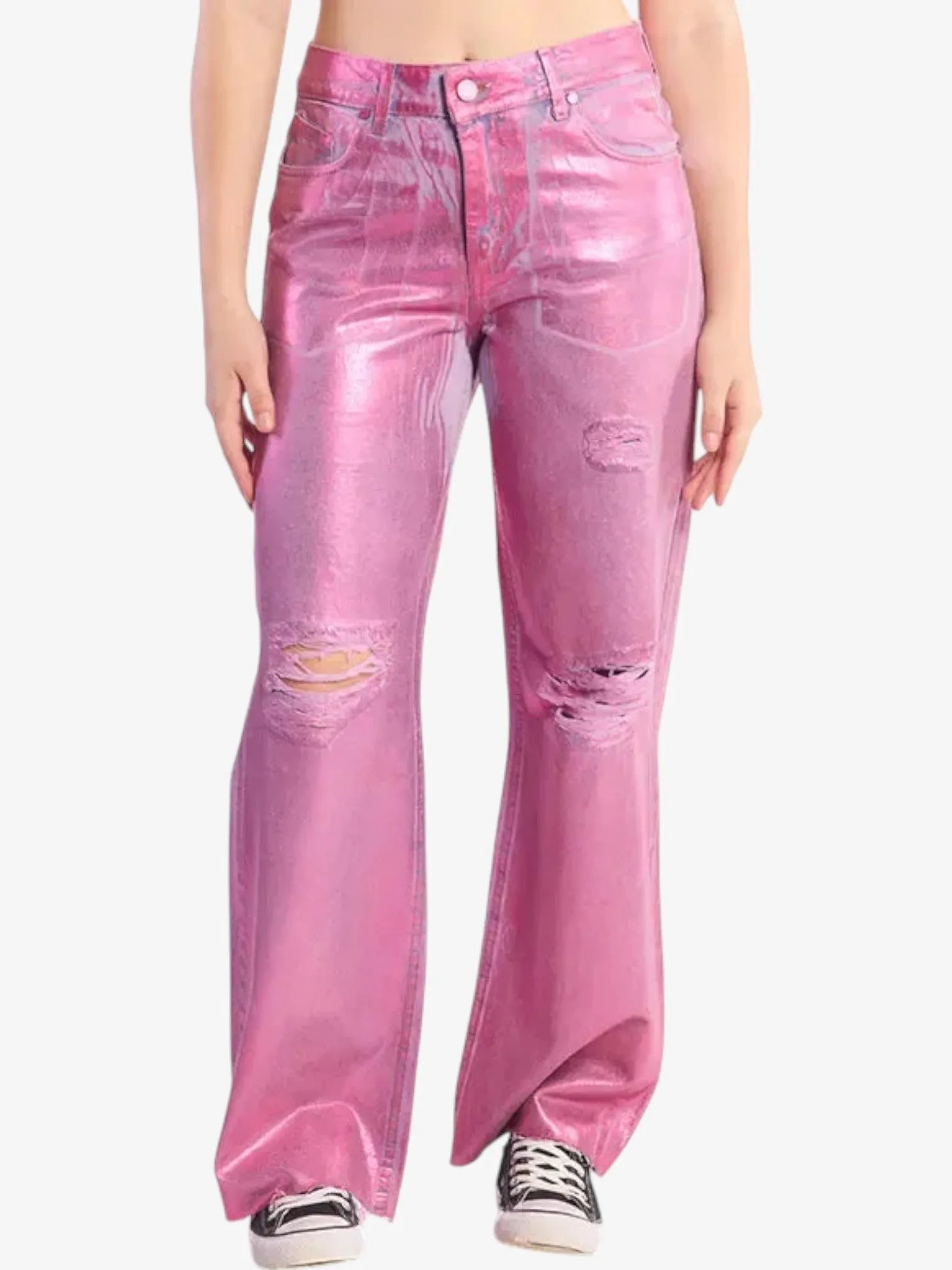 Volcom Women's Low Foild Wide 90s Jeans in Pink - Vintage Style Distressed Denim for Casual Wear & Street Fashion