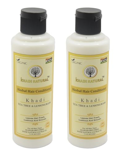 Khadi Natural Tea Tree & Lemon Herbal Hair Conditioner - 210ml for Refreshed, Healthy Hair | Sulfate-Free, Vegan Formula | Perfect for Dry, Damaged Hair & Scalp Care (Lemongrass Scent) - Ideal for Daily Use, Post-Wash Hydration & Summer Hair Refreshment