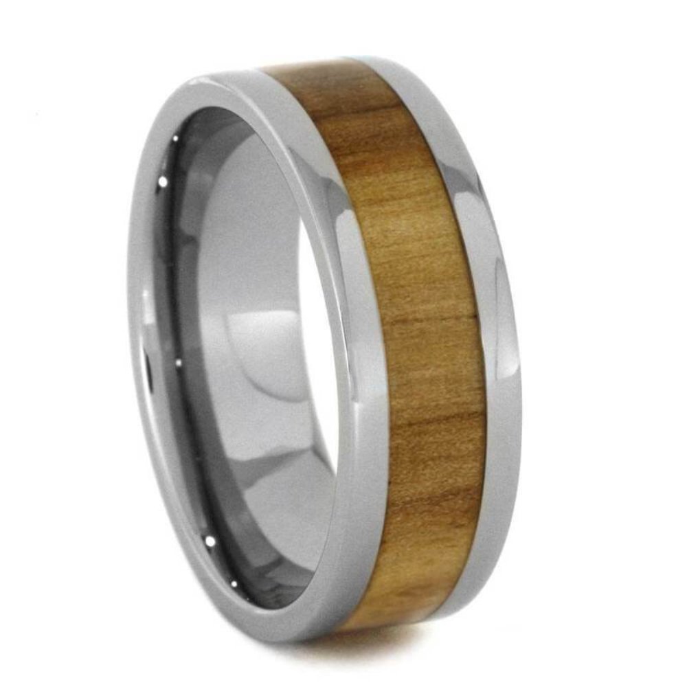 8mm Titanium Comfort-Fit Wedding Ring for Men - Durable Rowan Wood Inlay, Hypoallergenic & Lightweight - Perfect for Everyday Wear, Anniversaries & Special Occasions