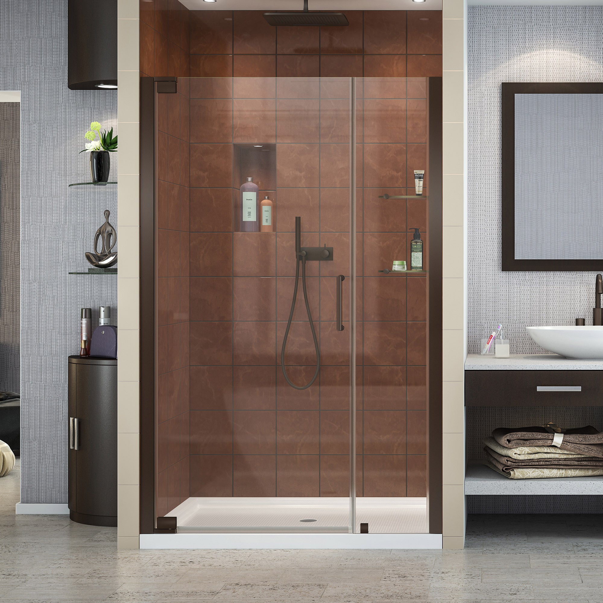 DreamLine Elegance 46-48 Inch W x 72 Inch H Frameless Pivot Shower Door - Modern Bathroom Upgrade for Luxurious Spa Experience