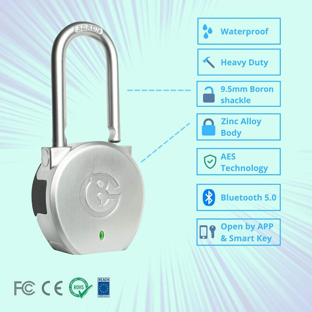 Brilliant Guard Heavy Duty Smart Portable Keyless Bluetooth Padlock - Secure Lockbox for Travel, Gym Lockers & Outdoor Equipment | Waterproof Digital Lock for Bikes, Gates & Storage Units