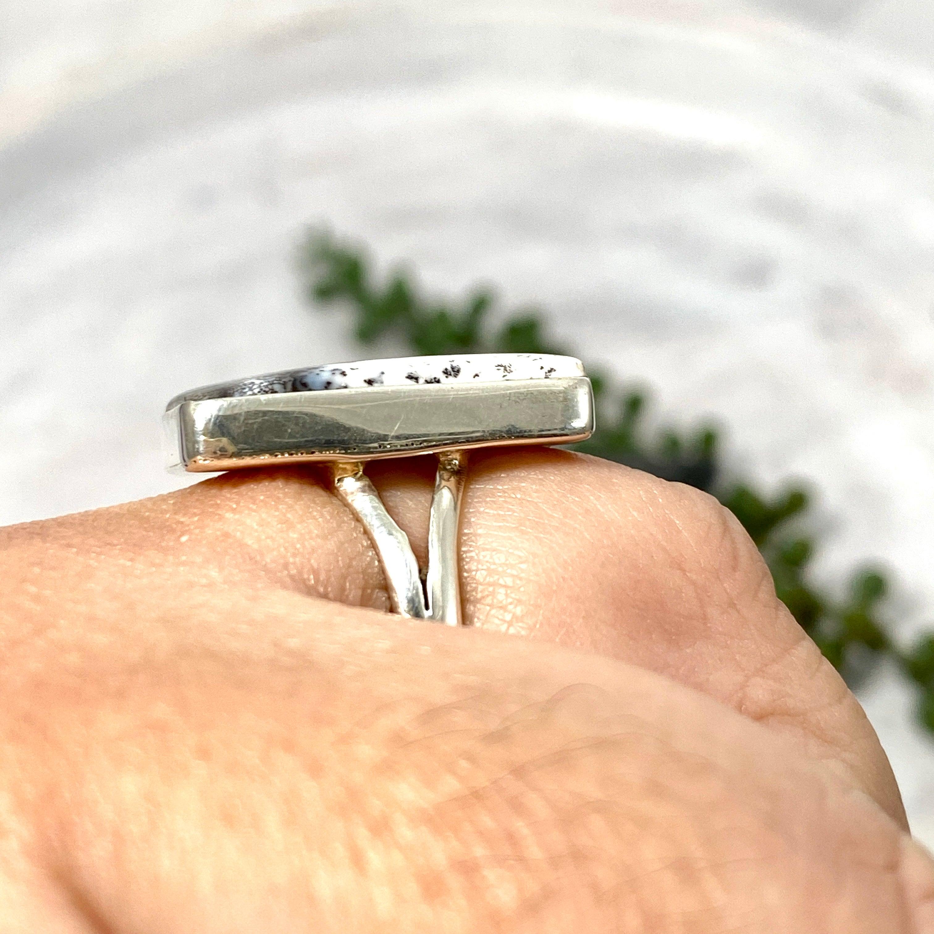 Dendritic Opal Rectangular Ring for Women - Size 10 - KRGJ2294 - Elegant Silver Jewelry for Everyday Wear, Special Occasions & Gift Giving