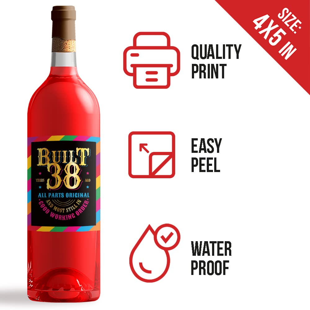 38th Birthday Wine Bottle Labels - Set of 6 Personalized Wine Stickers for 38th Birthday Party Decorations, Anniversary Gifts & Celebrations - Perfect for Wine Lovers, Party Favors & Special Occasions