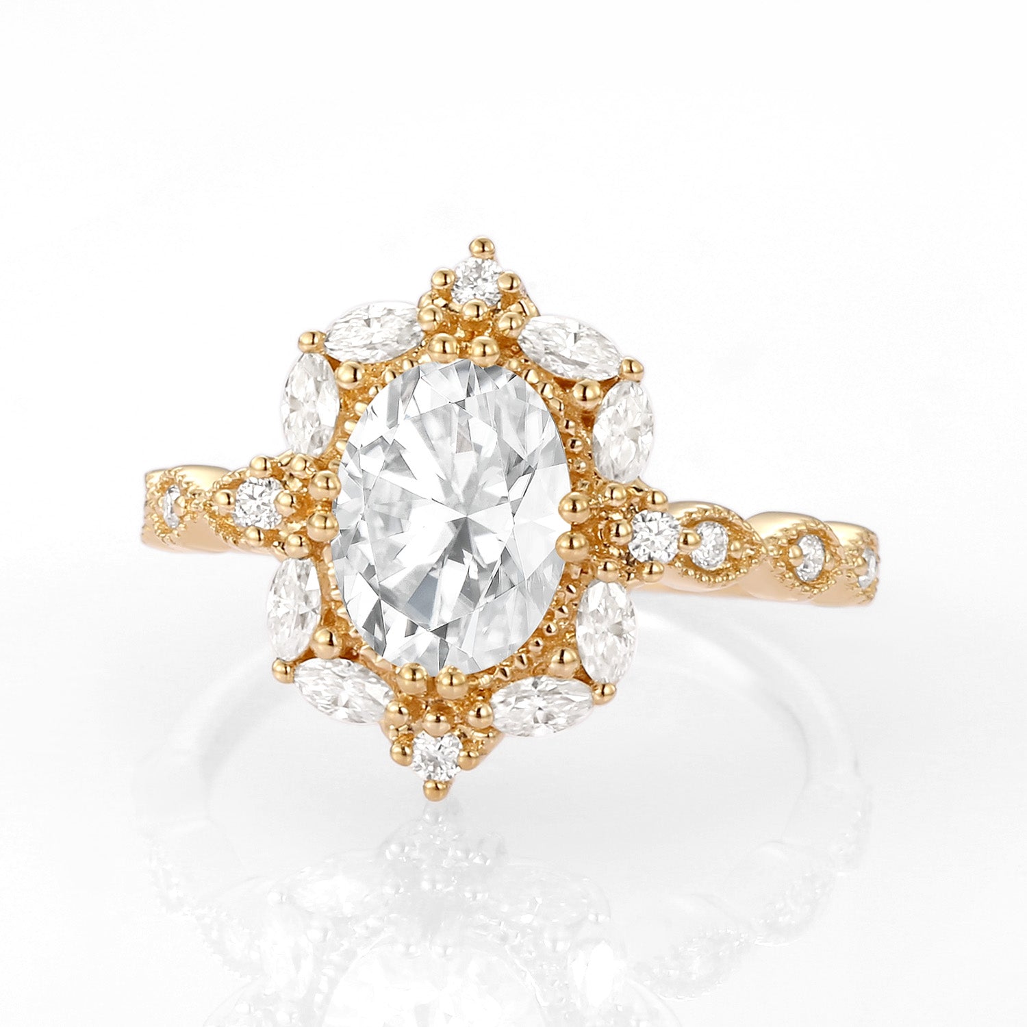 1.5 Carat Oval Moissanite Vintage Byzantine Ring - Elegant Wedding Band, Engagement Jewelry for Women, Perfect for Anniversaries & Special Occasions