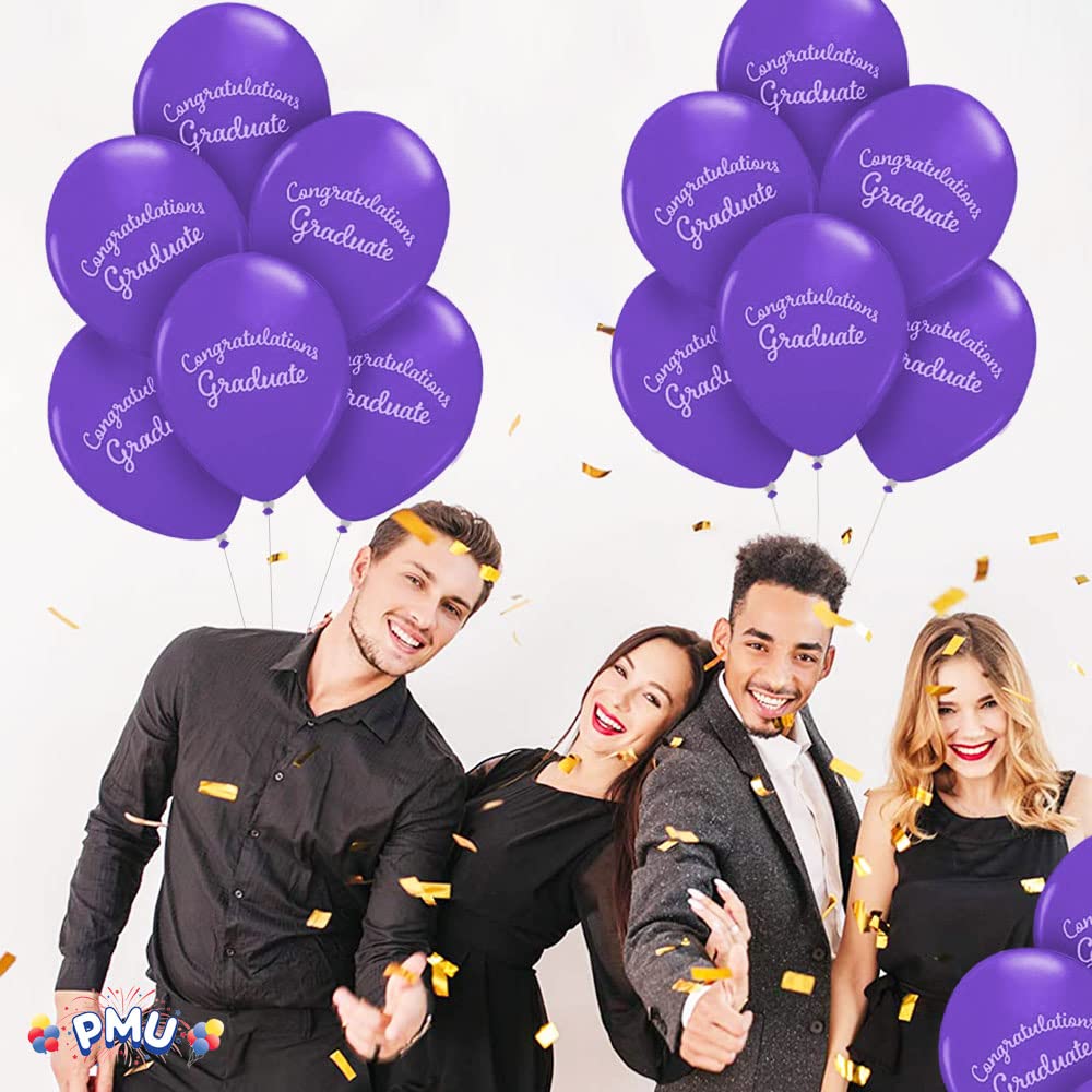Premium Purple Graduation Balloons - Congrats Grad Script Latex Balloons (50/Pkg) for Graduation Party Decorations & Supplies | Perfect for College, High School Commencement Celebrations