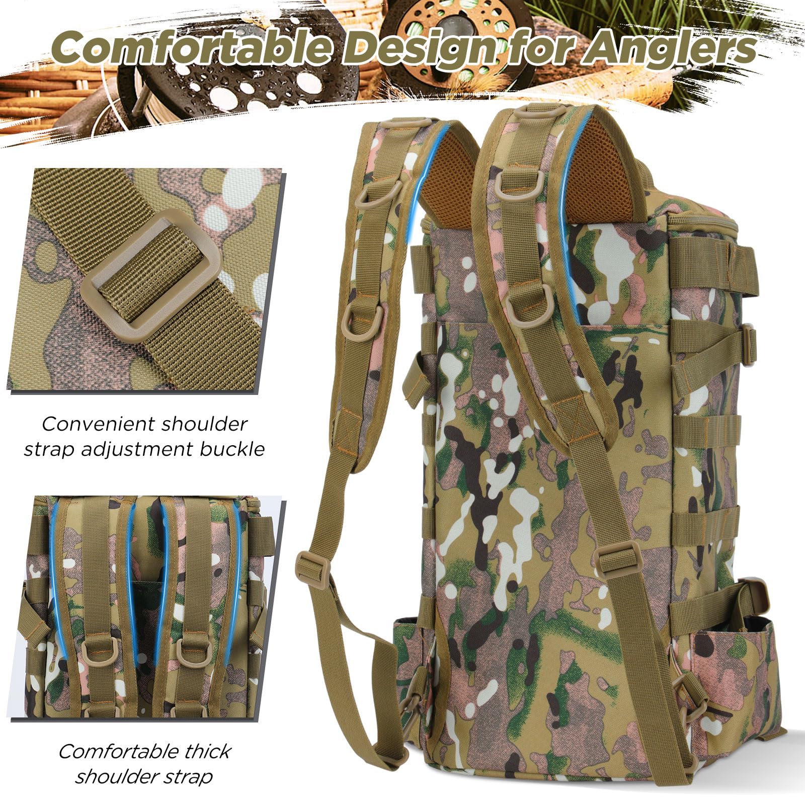 **Military Tactical Fishing Backpack - Waterproof Camouflage Gear Bag for Fishing, Hiking, Camping & Hunting | Durable Multifunctional Tackle Storage with MOLLE System | Perfect for Outdoor Adventures & Survival Trips**