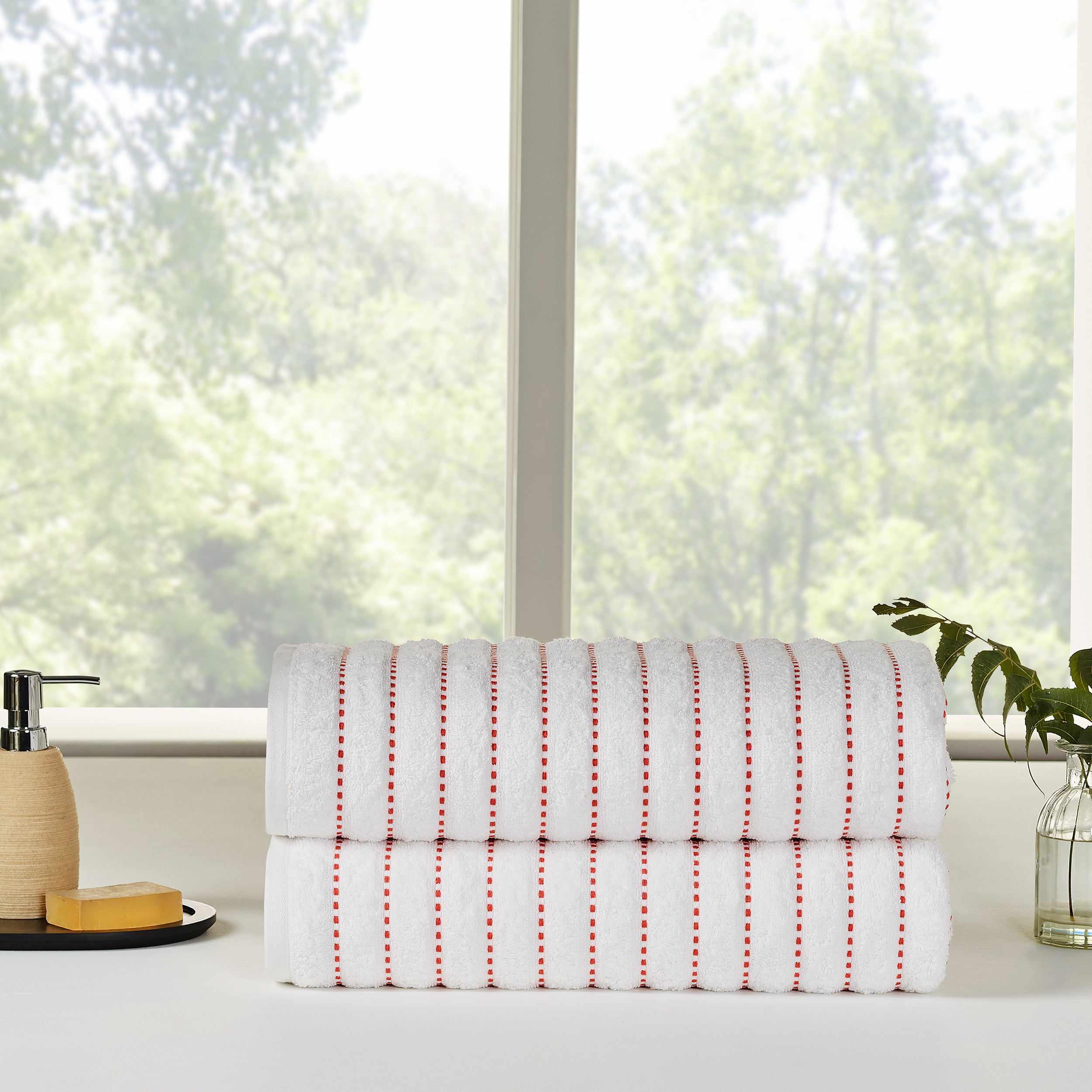 Organic Cotton Wave Plush Stripe 2-Piece Bath Sheet Towel Set - Ultra Soft & Absorbent for Spa, Bathroom & Beach Use