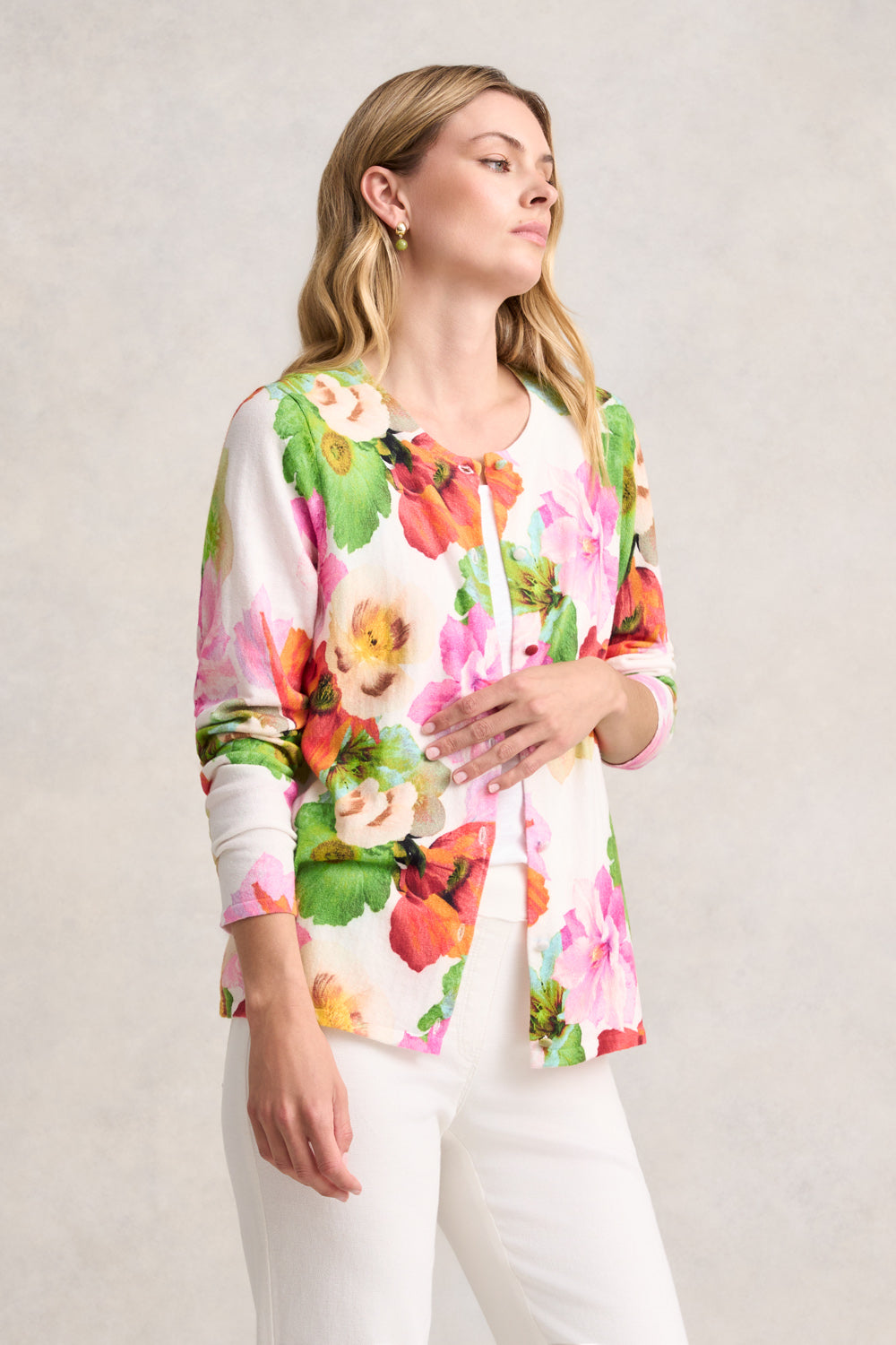 Printed Cotton Cardigan for Women - Multi Floral Pattern Lightweight Open Front Sweater | Perfect for Spring Outfits, Layering & Casual Wear