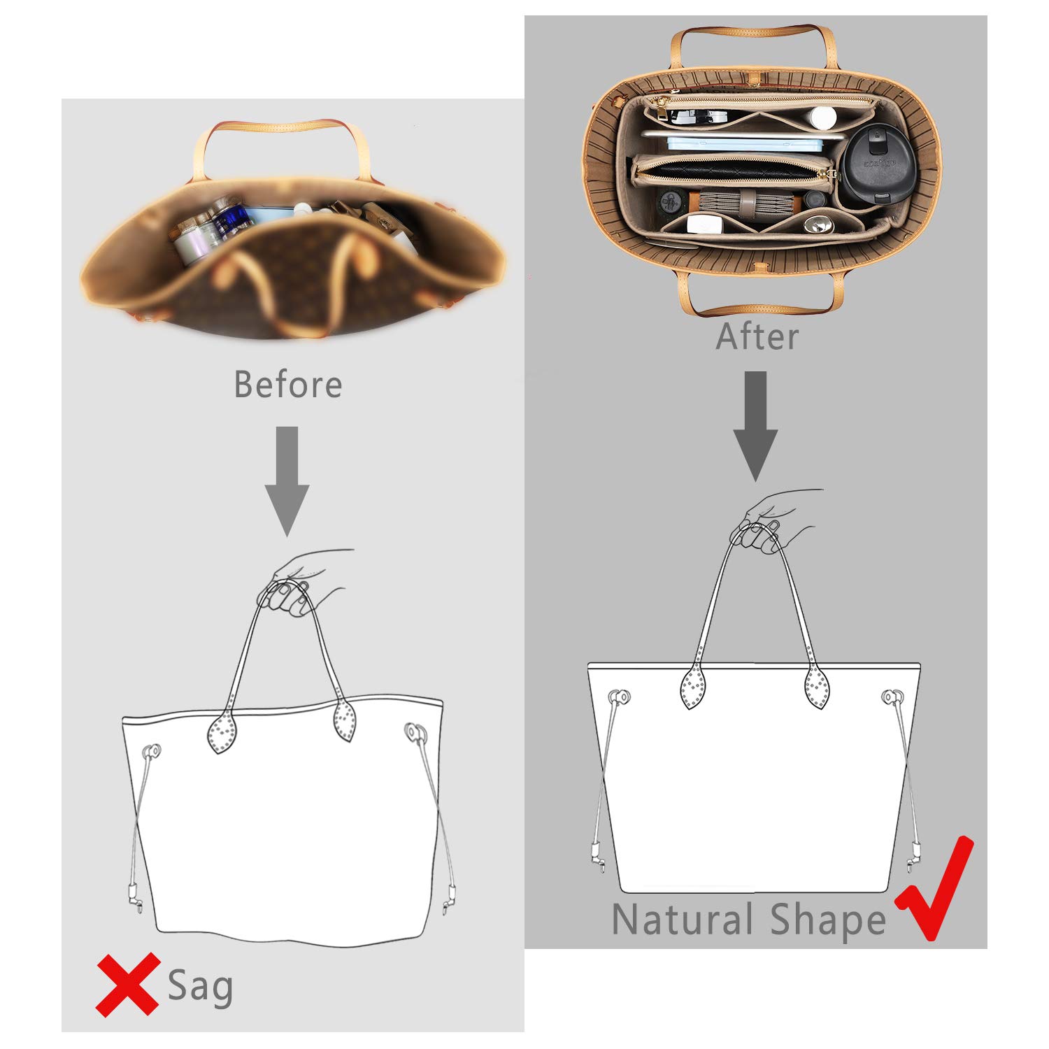 Premium Purse Organizer Insert for Handbags - 5 Sizes (X-Large, Beige) | Perfect Fit for Speedy, Neverfull & More | Keep Your Bag Neat & Organized | Ideal for Work, Travel & Daily Use