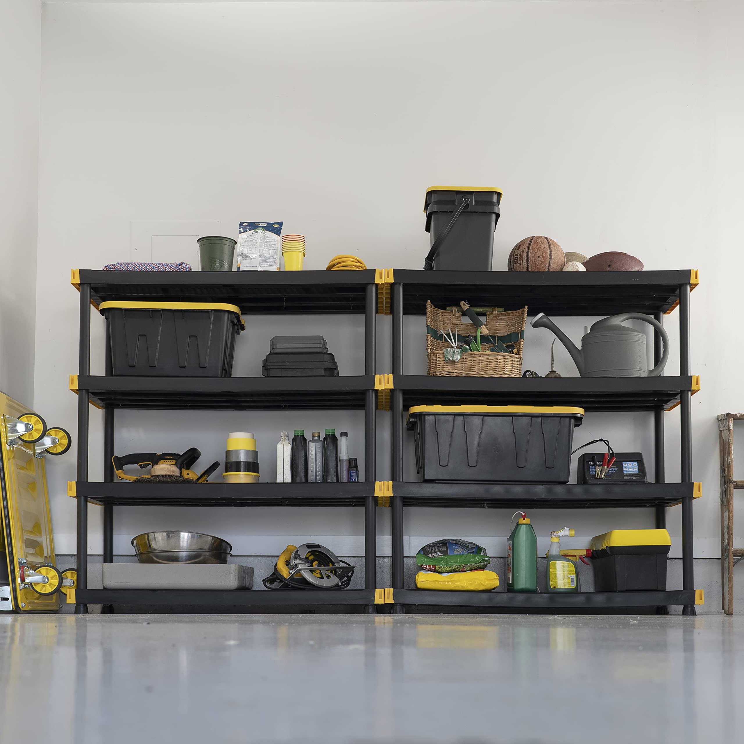 CX Black & Yellow® Heavy Duty Storage Shelving Unit with 27 Gallon Containers (4-Pack) - Ultra Durable Metal Rack for Garage, Warehouse & Home Organization
